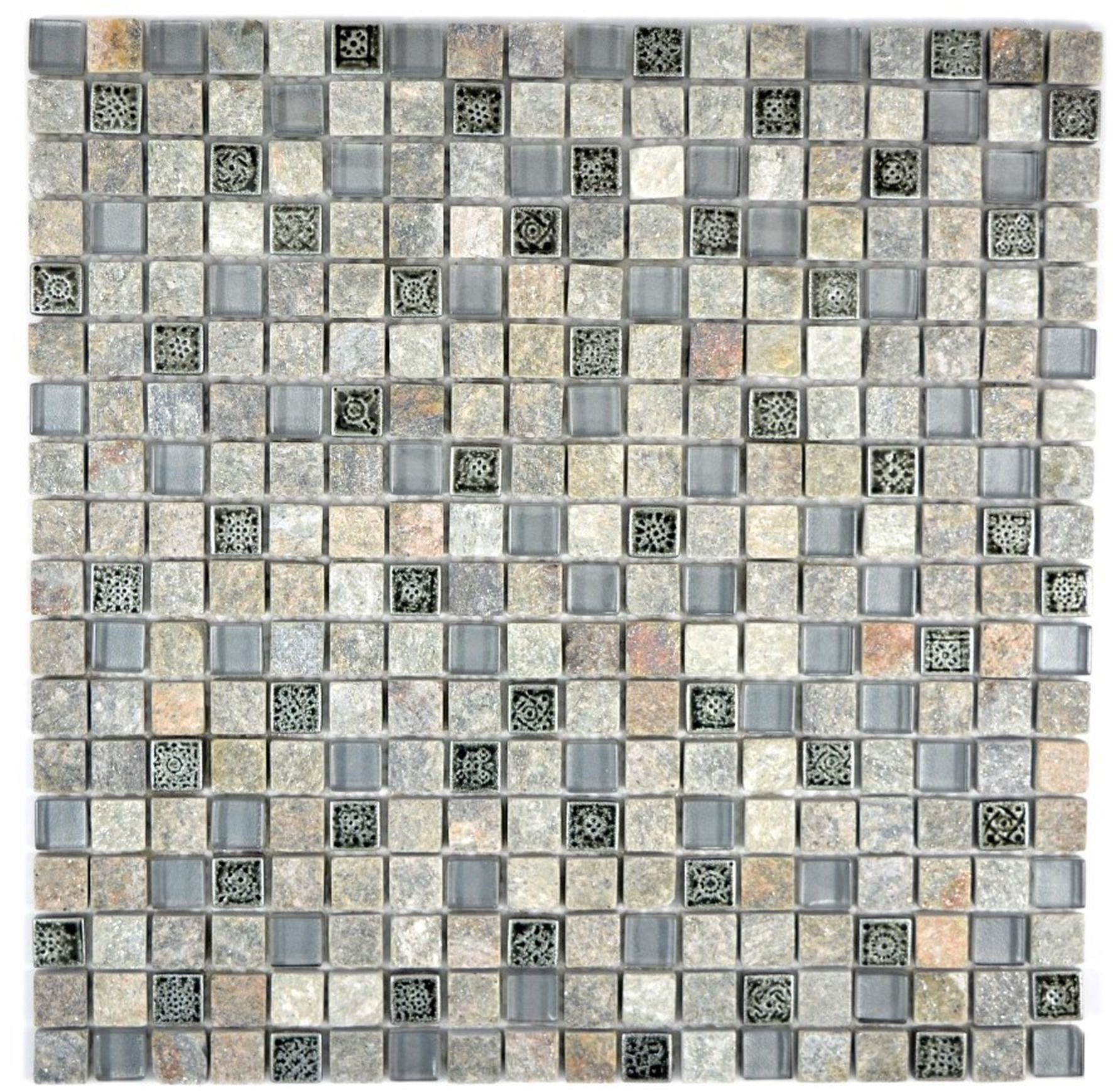 Mosani Mosaikfliesen Quadratisches Glasmosaik Naturstein Resin Mosaikfliesen grau matt