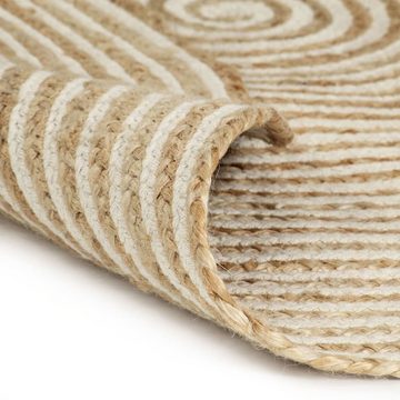 Teppich Handgefertigt Jute mit Spiralen-Design Weiß 90 cm, furnicato, Runde