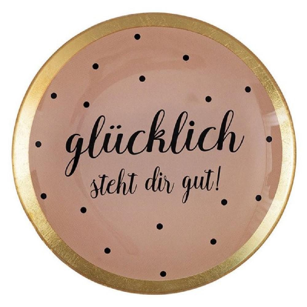 Giftcompany Dekoteller Glasteller Love Plates Glücklich steht Dir gut! Rund (13cm)