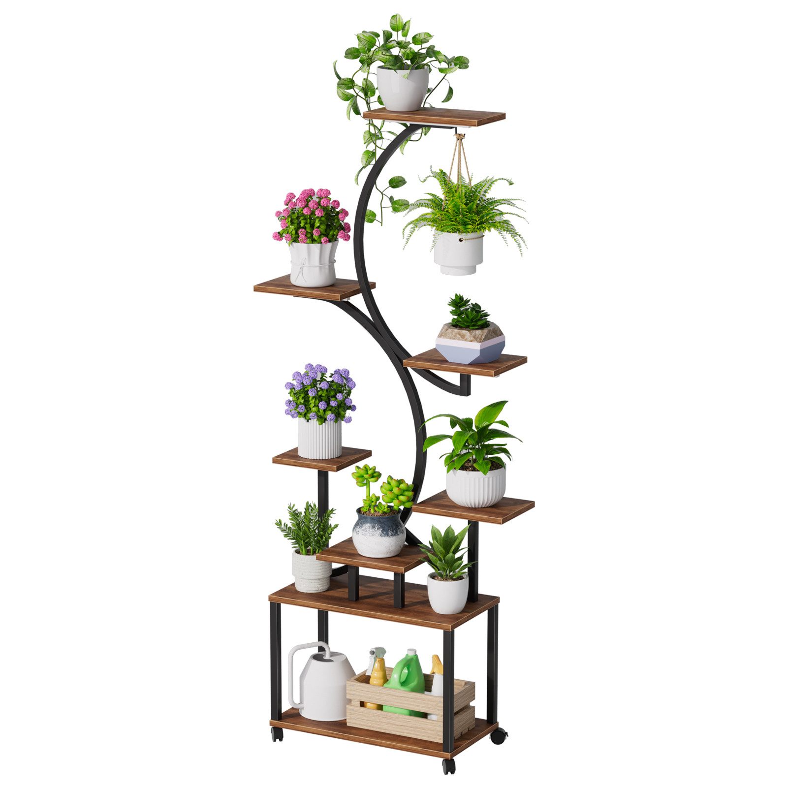 Rutaqian Подставка для цветов 8-Tier Blumenregal Pflanzenregal, Mehrstöckig Подставка для цветов (1 St., für Innen Garten Balkon Deko), Pflanzenständer Indoor mit 3 Grow Light und 360-Grad-Rädern