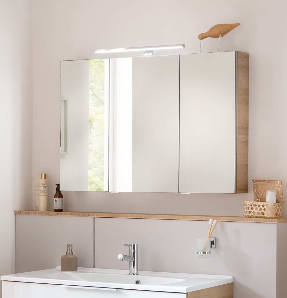 Badezimmerspiegelschrank - Spiegelschrank B.brillant Ast Eiche 100cm LED FACKELMANN