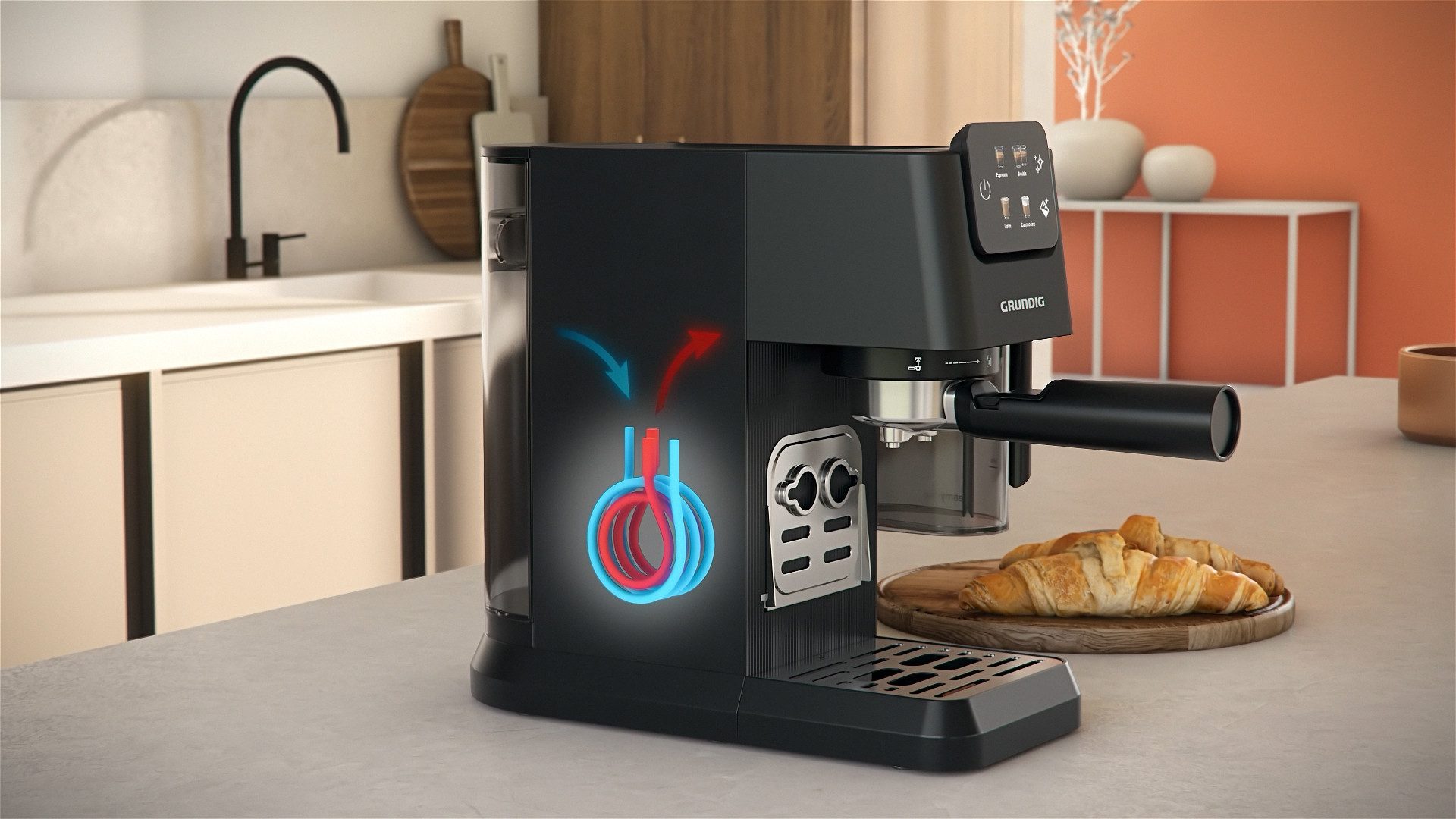 Grundig Siebträgermaschine KSM 6430, mit integriertem Milchbehälter, geeignet für Kaffeepads und Kapseln