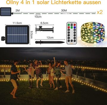 Diyarts LED-Lichterkette, 2x30m Solarlichterkette IP67 Wasserdicht 11 Modi & Timer