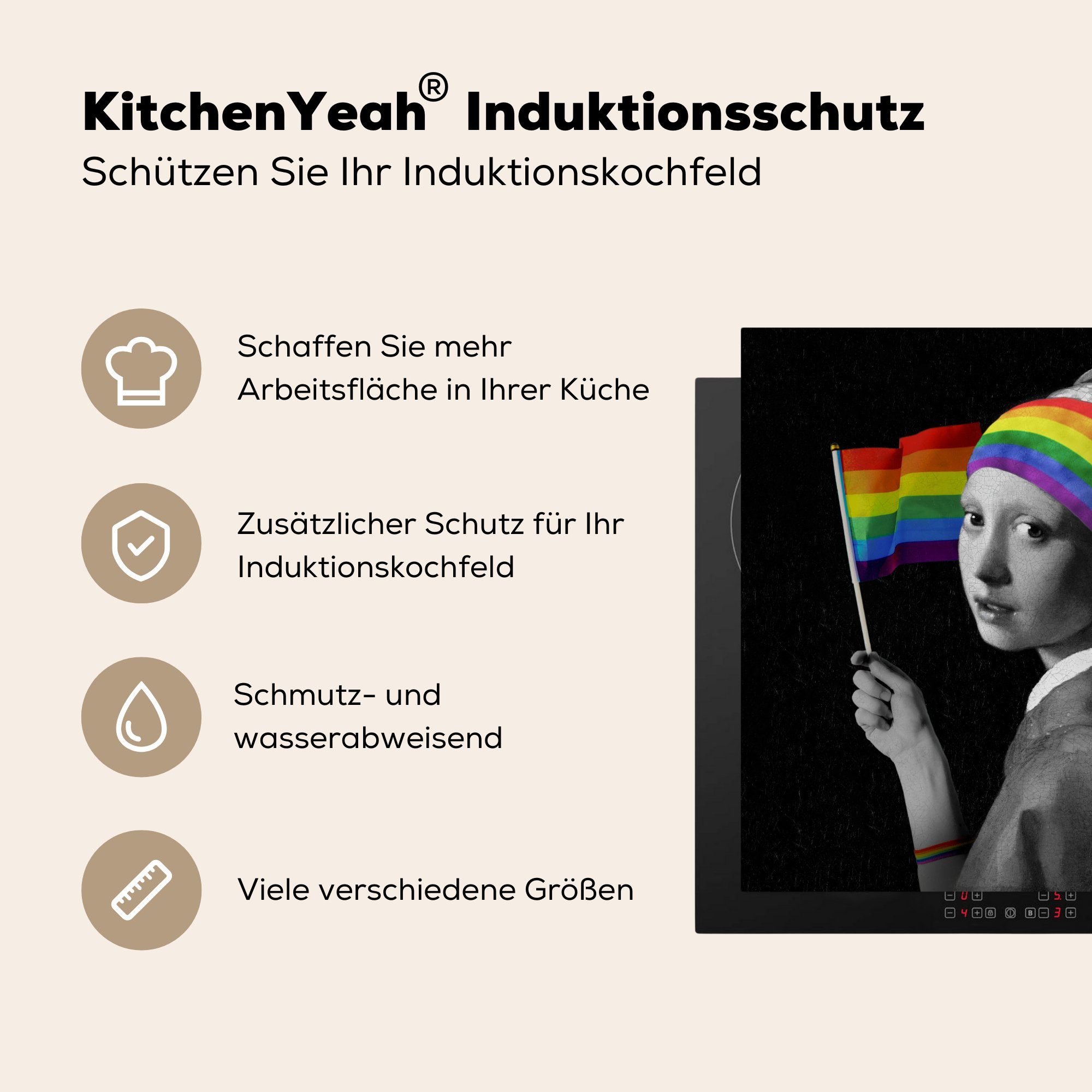 78x78 Herdblende-/Abdeckplatte Arbeitsplatte dem Mädchen MuchoWow cm, mit Regenbogen, Pride Vinyl, Das tlg), küche für Perlenohrring Ceranfeldabdeckung, Flag - - (1