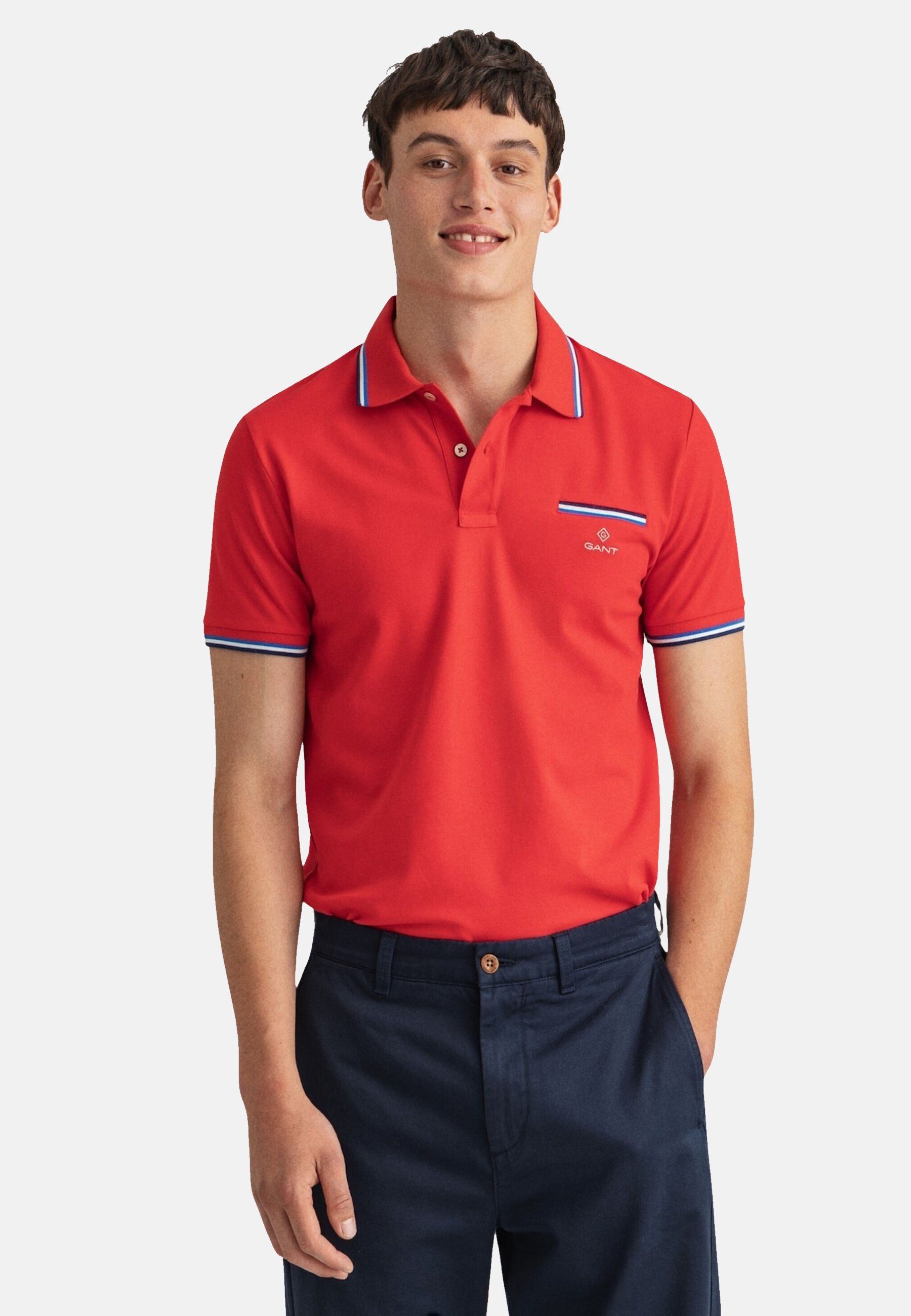 Rugger (1-tlg) mit Gant Poloshirt rot Kontraststreifen Piqué Shirt Poloshirt