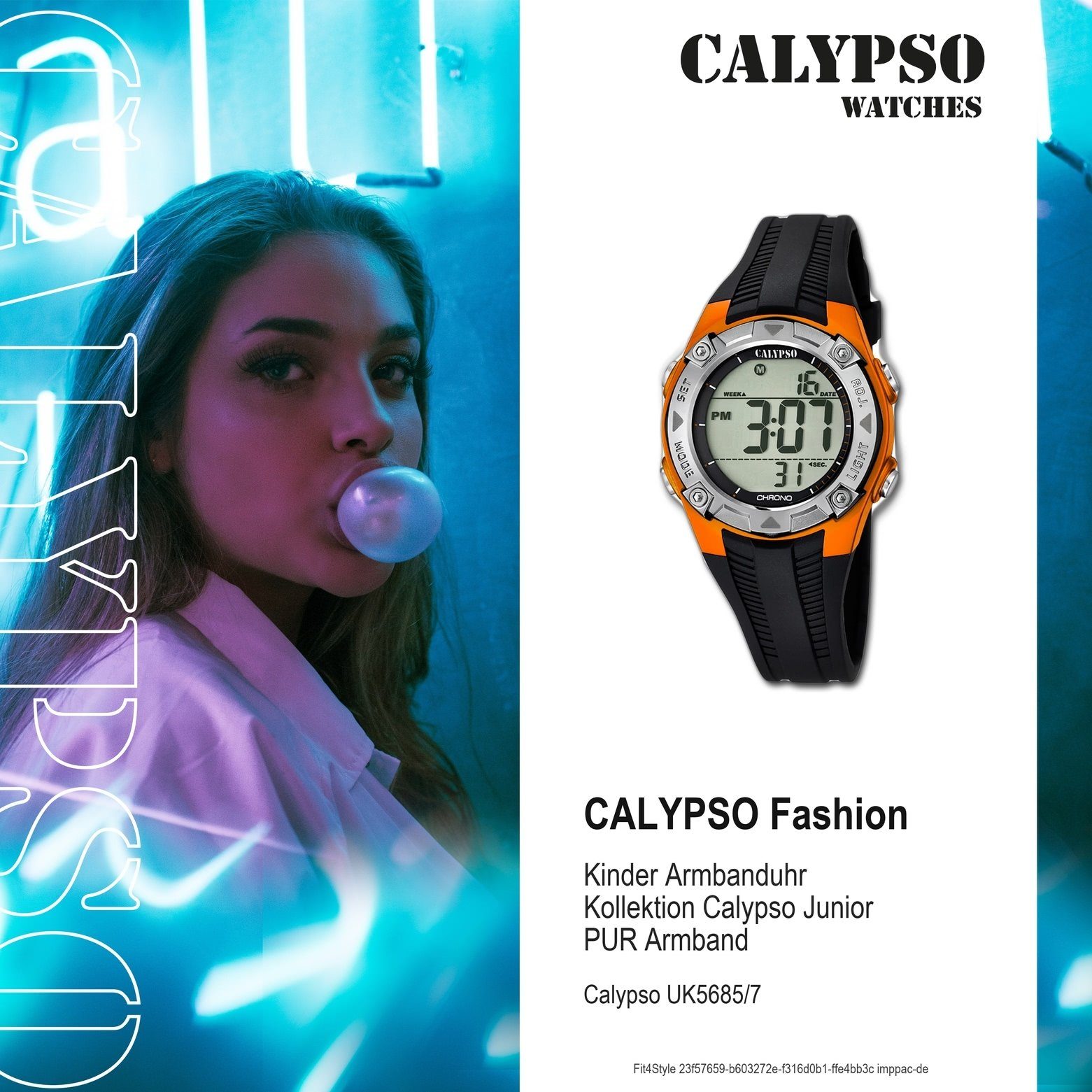 CALYPSO WATCHES Digitaluhr Kinder Calypso Kinder Armbanduhr PURarmband Kunststoffband, K5685/7 rund, Uhr schwarz, Fashion