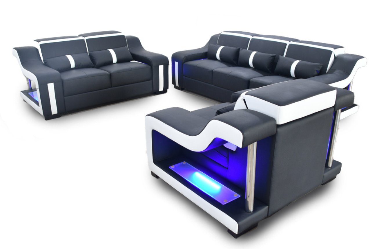 JVmoebel Wohnzimmer-Set Sofagarnitur 3+2+1 Sitzer Set Design Sofa Polster Couchen Beleuchtet, (3-St., 1x 3-Sitzer + 1x 2-Sitzer + 1x Sessel), Made in Europa