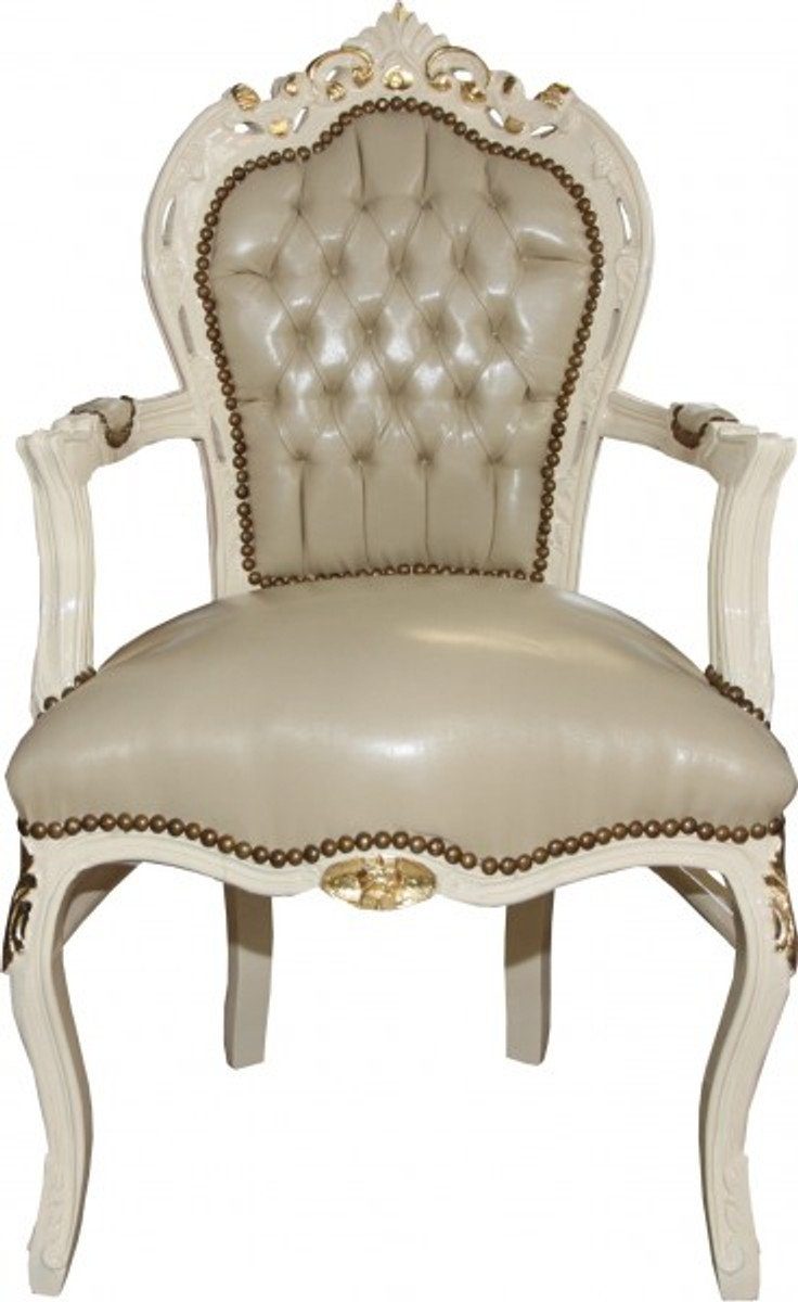 Casa Padrino Esszimmerstuhl Barock Esszimmer Stuhl Creme Lederoptik / Gold Mod1 - Barock Möbel - Limited Edition | Stühle