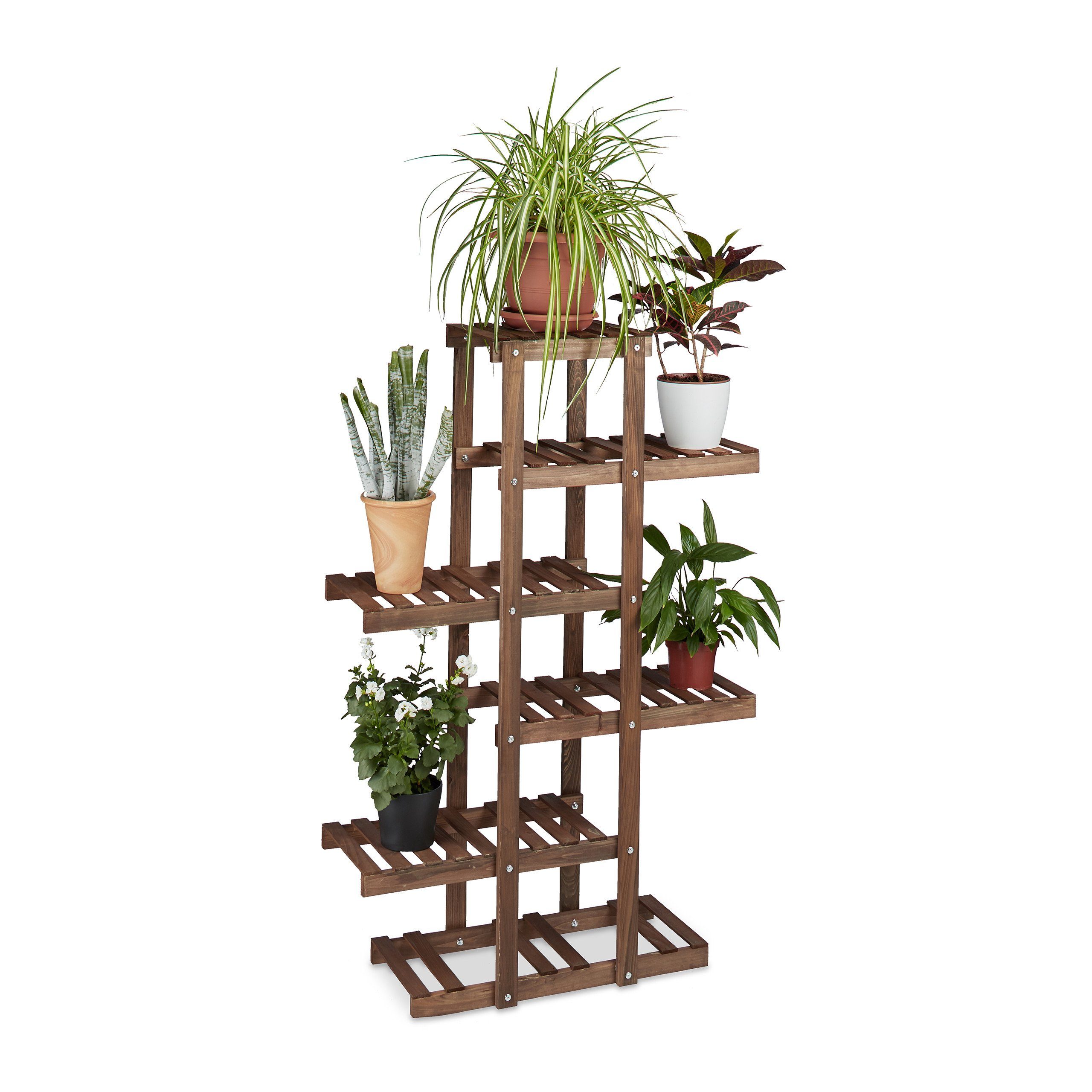 relaxdays Blumenständer Blumenregal aus Holz, Schokobraun günstig online kaufen