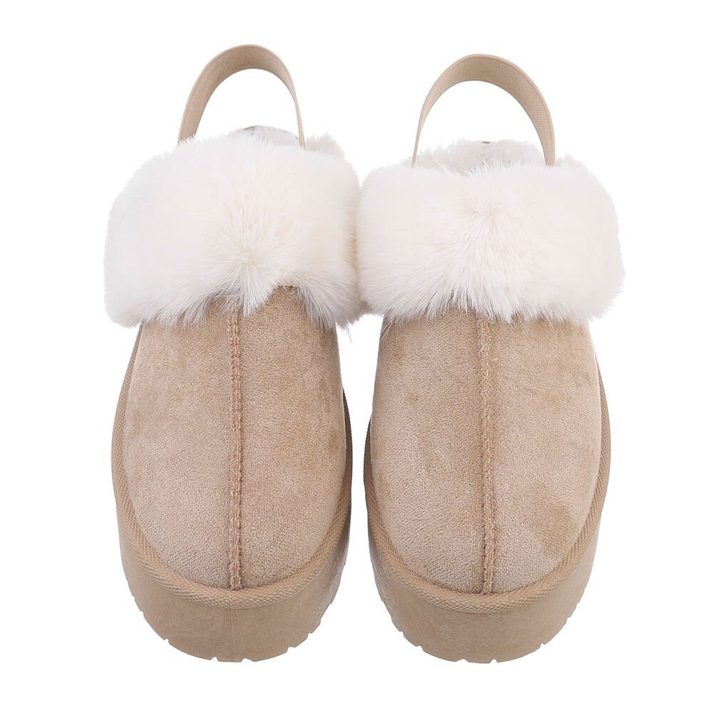 Ital-Design Damen Hausschuhe Freizeit Hausschuh (85080796) Flach Hausschuhe in Hellbraun