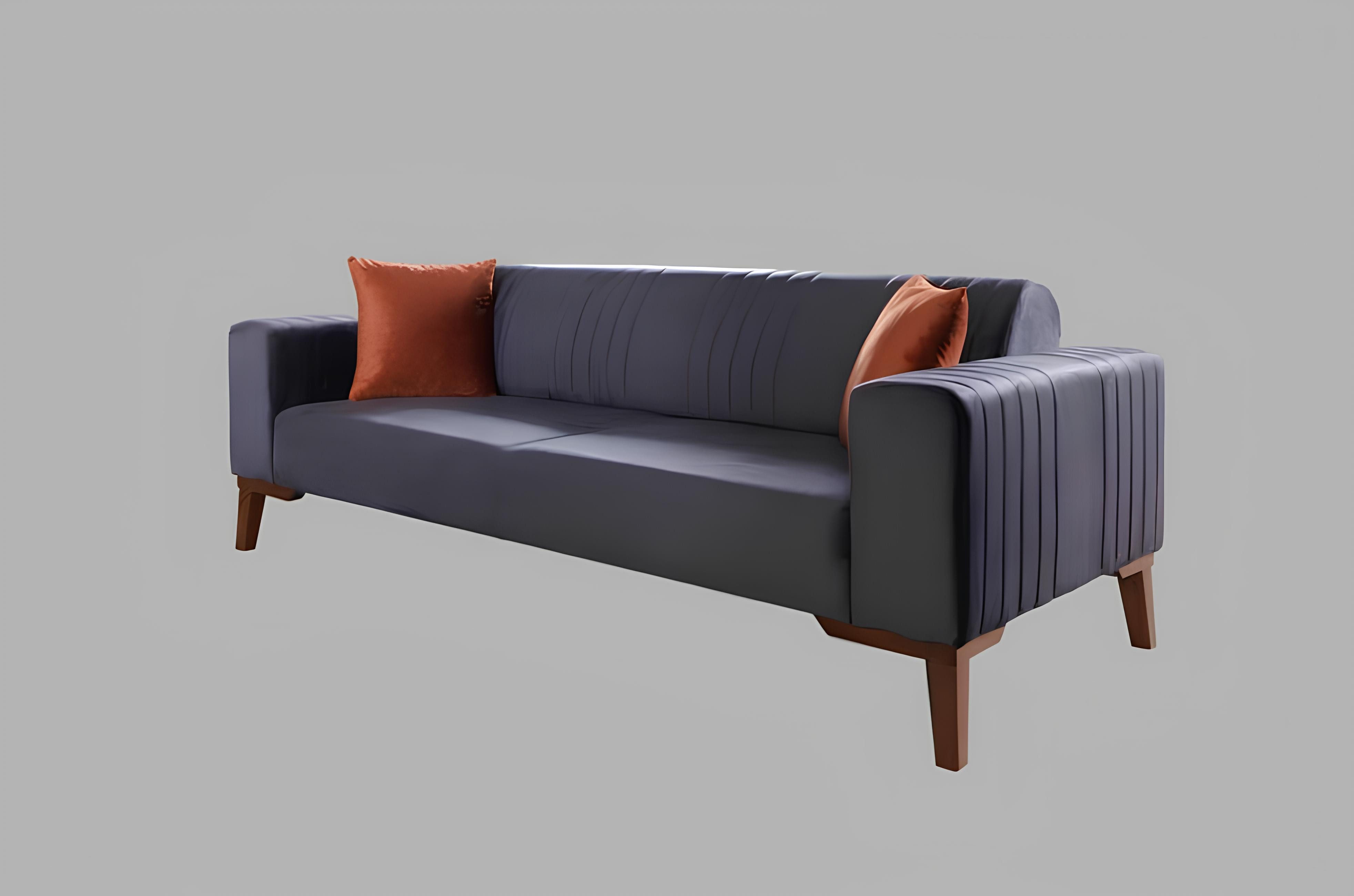 JVmoebel 3-Sitzer Elegante graue Couch mit hochwertiger Polsterung und Holzfüßen, Made in Europa