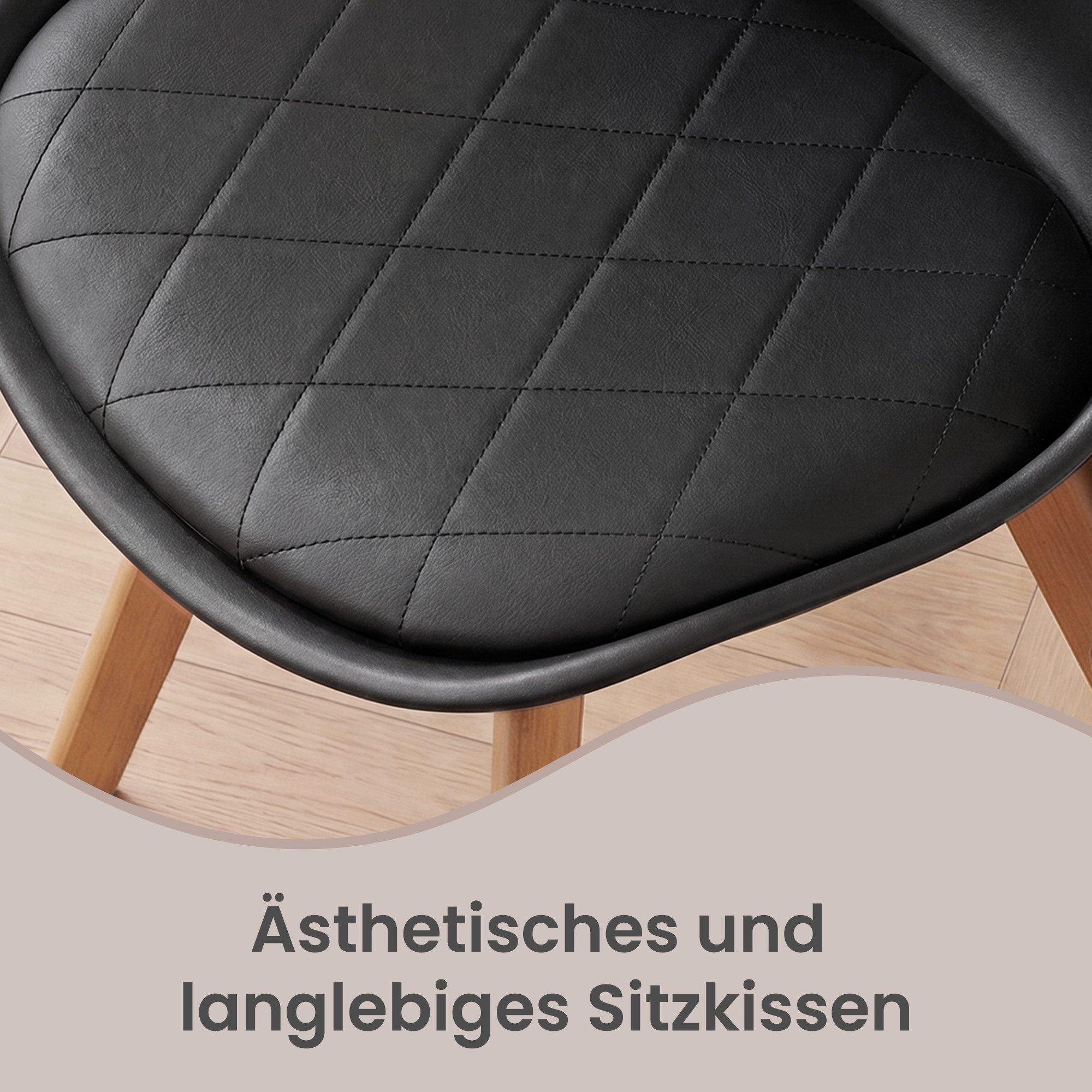 VASAGLE Esszimmerstuhl aus PU-Leder und Buchenholz, für Esszimmer und Büro, Gepolsterte Küchenstühle, 4er Set, 46,5 x 57 x 79 cm – Bild 4 von 5