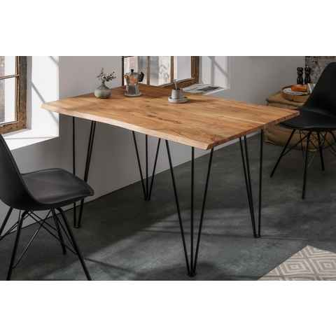riess-ambiente Küchentisch MAMMUT 120cm natur / schwarz (Einzelartikel, 1-St), Massivholz · Baumkante · Schreibtisch · Hairpin Legs · Metall · Retro