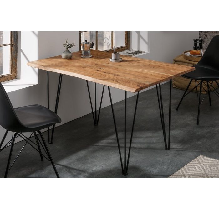 riess-ambiente Küchentisch MAMMUT 120cm natur / schwarz (1-St) Massivholz · Baumkante · Schreibtisch · Hairpin Legs · Metall · Retro