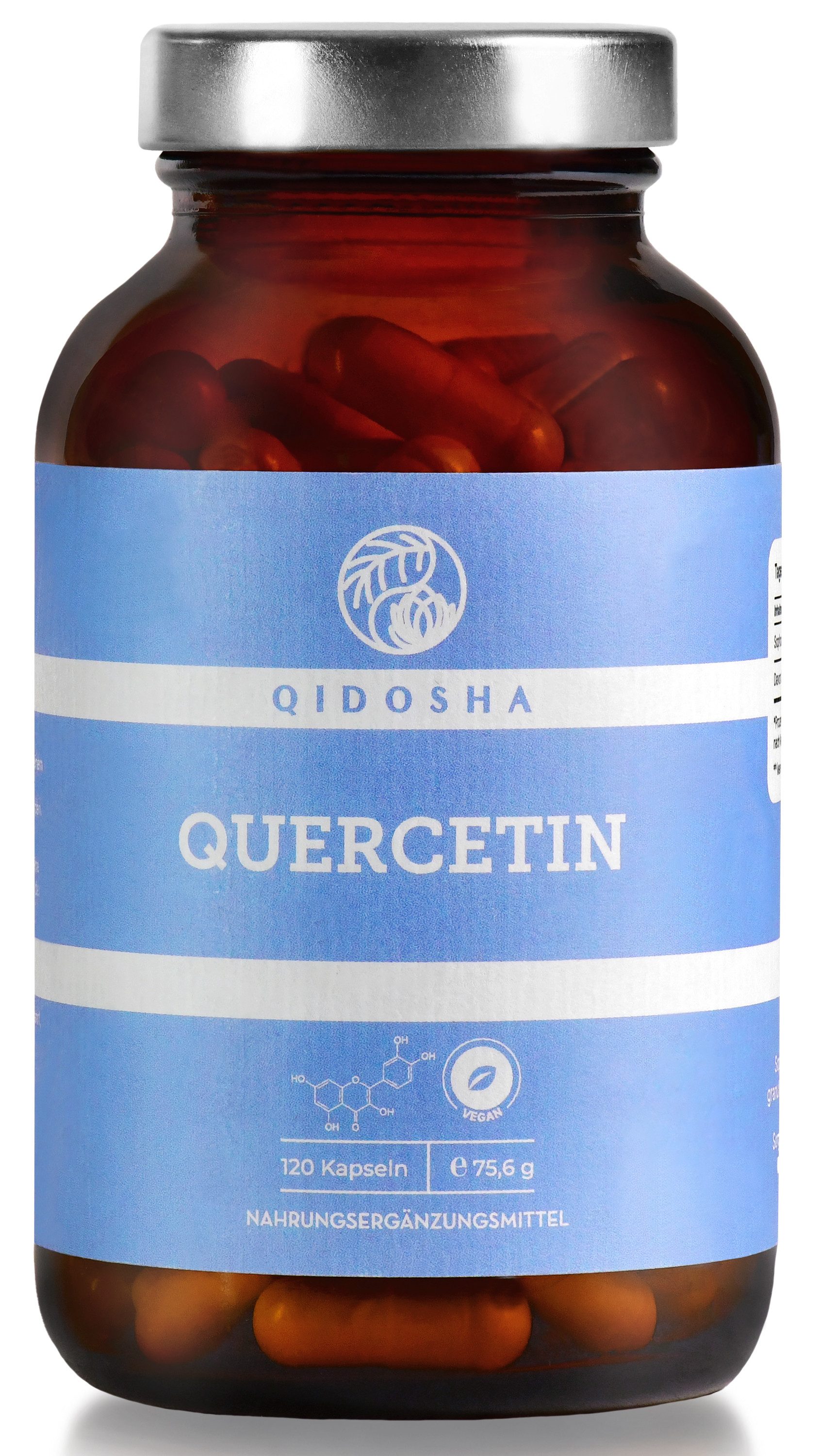 QIDOSHA Quercetin im Glas (NEU mit höherem Quercetin-Gehalt: 500mg je Kapsel) Kapseln, TESTSIEGER 02/23*, 120 Stk/Glas, 500mg reines Quercetin je Kapsel, Quercetin-Menge durch externes Labor testiert, deutsche Застосуватиung à 120 St., 77.0 g