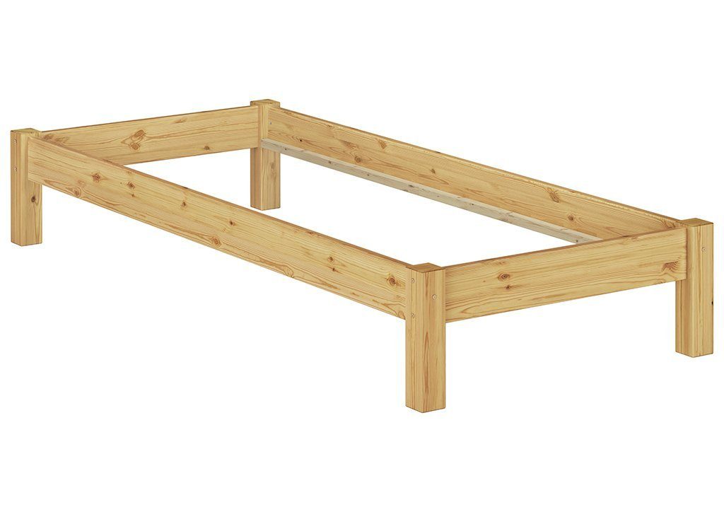 Kopfteil Bett ohne Kieferfarblos Holzbett Matratze, 100x200 ERST-HOLZ Federleisten lackiert mit und