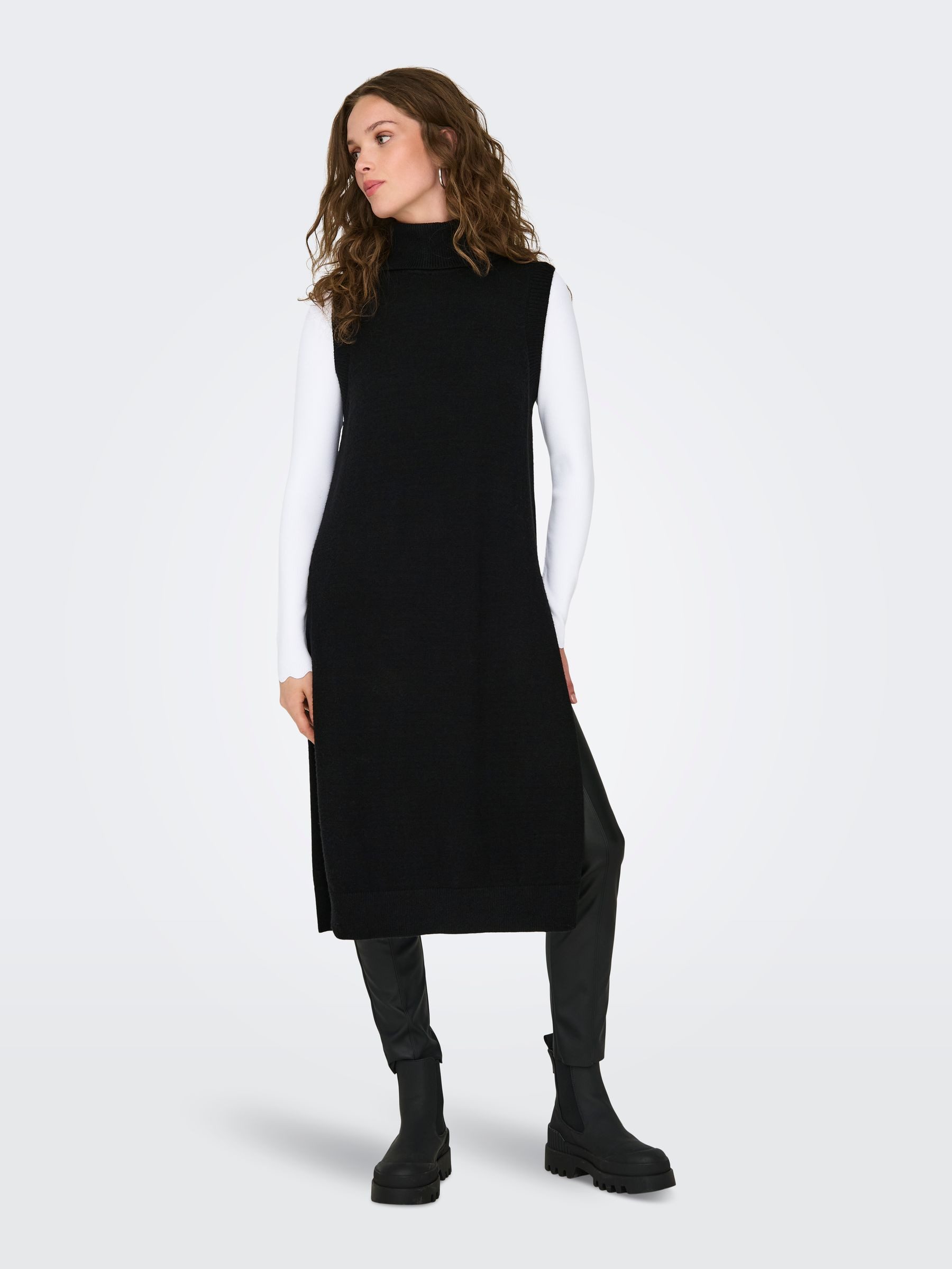 JACQUELINE de YONG Strickkleid Rollkragen Ärmellos Knit Fit Lang (knielang) JDYMARCO LIFE S/L RN LONG SLIT VEST KNT