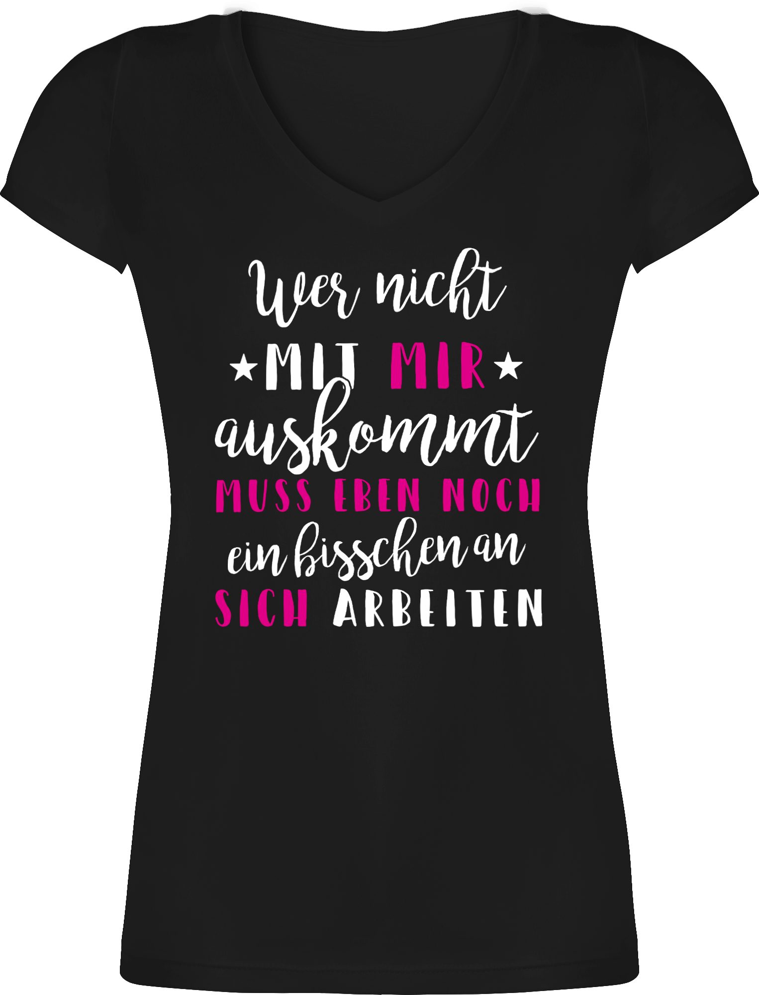 Shirtracer TShirt »Wer mit mir nicht auskommt rosa Sprüche Damen TShirt mit VAusschnitt