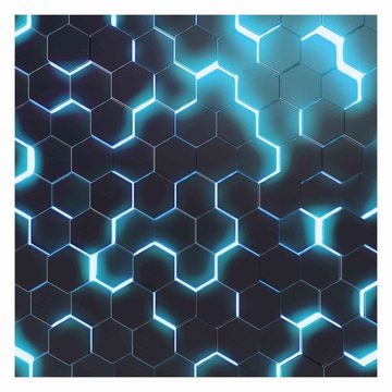 Bilderdepot24 Mustertapete Hexagone Neonlicht Türkis 3D-Optik Muster Neon Art Gaming schwarz, Glatt, Matt, (Inklusive Gratis-Kleister oder selbstklebend), Jugendzimmer Gaming Zimmer Tapete Wohnzimmer Vliestapete Wandtapete
