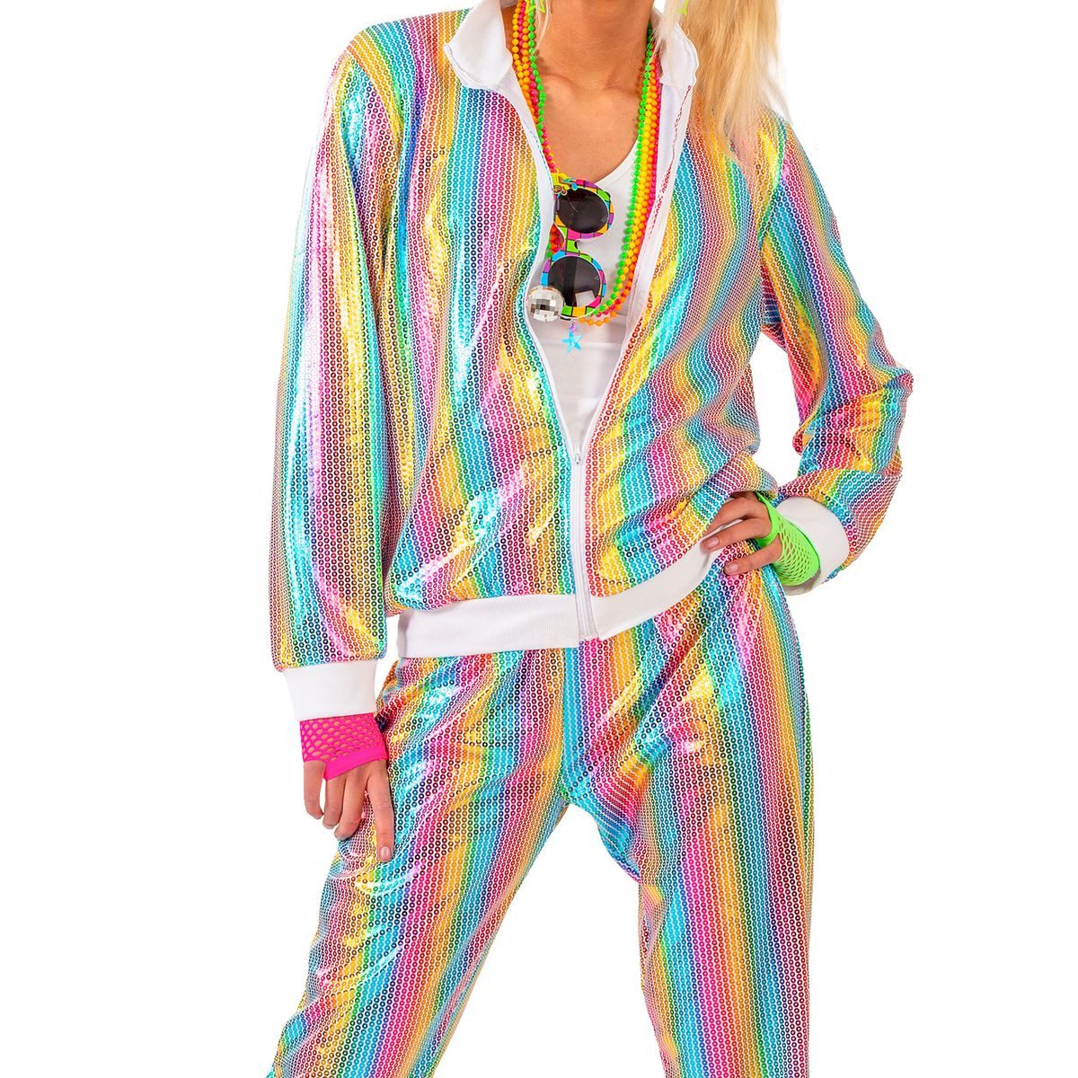 Funny Fashion Kostüm Regenbogen Jogginganzug Pastellfarben für Erwachsene für Damen