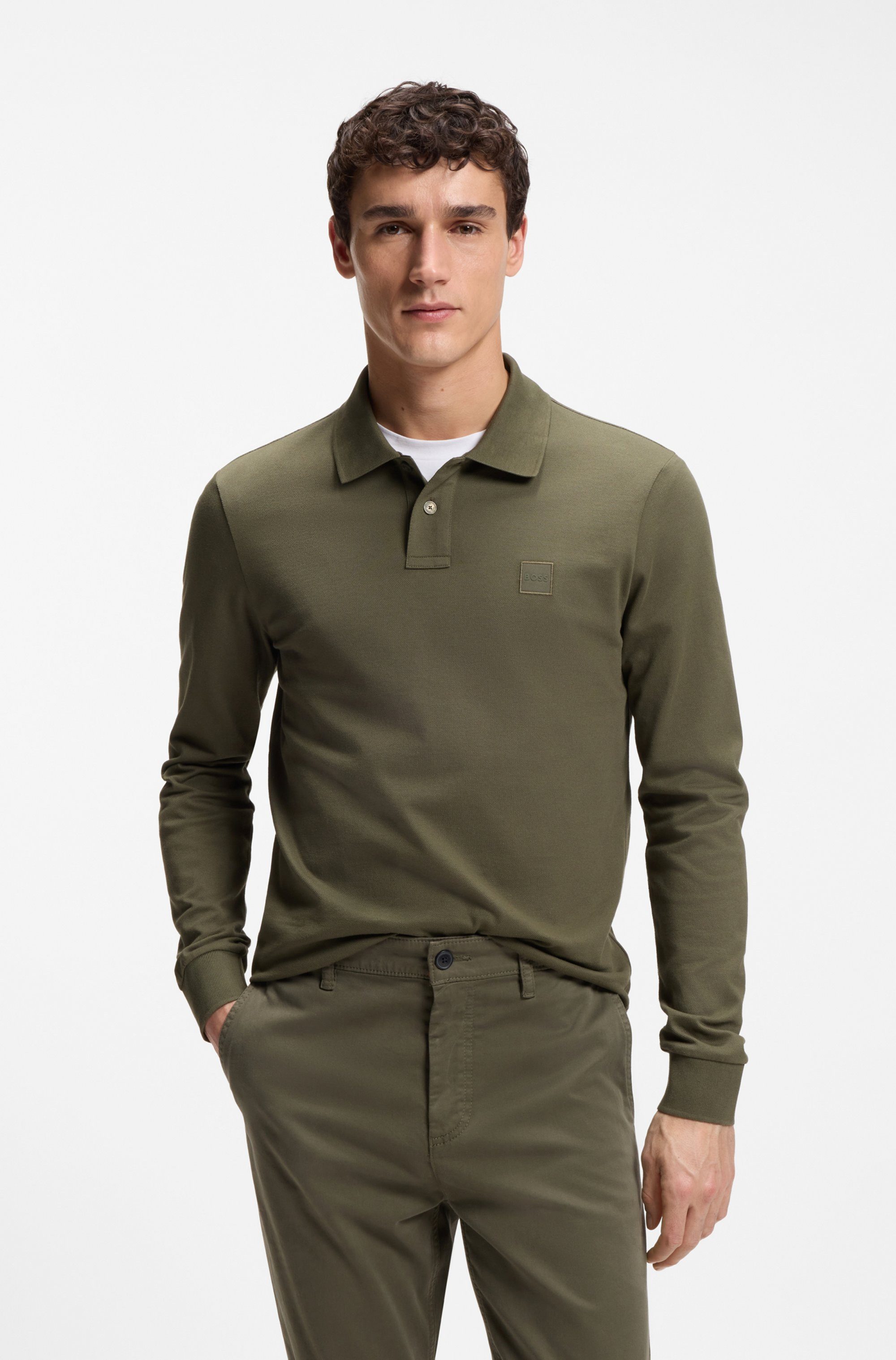 BOSS ORANGE Poloshirt Passerby Langarm Regular Fit Langarm Classic Stretch Pique Polo, pflegeleicht