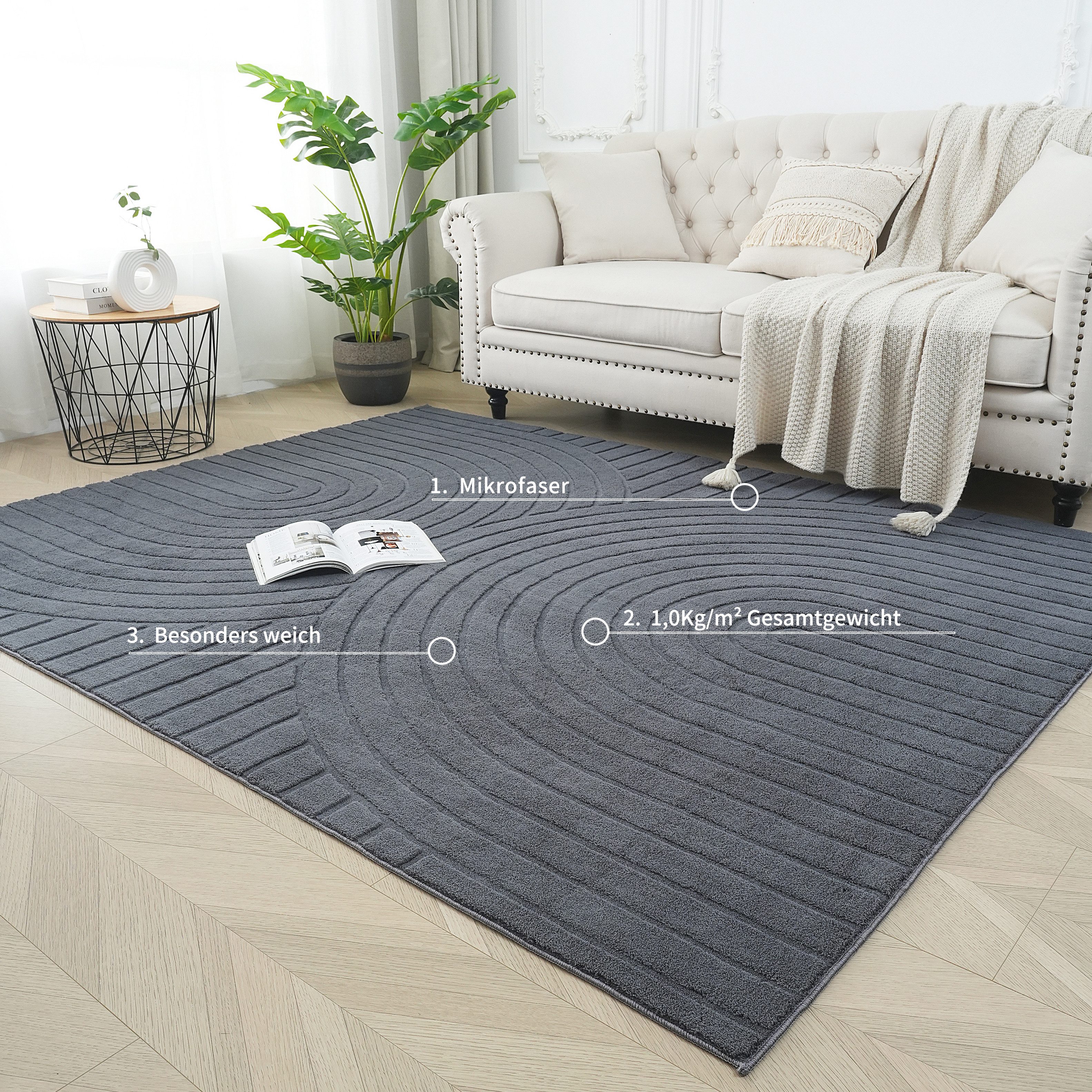 OTTO home Teppich Cali Regenbogen, Hoch-Tief-Effekt, rechteckig, Höhe: 15 mm, Uni-Farben, flauschig, waschbar, Wohnzimmer, Schlafzimmer