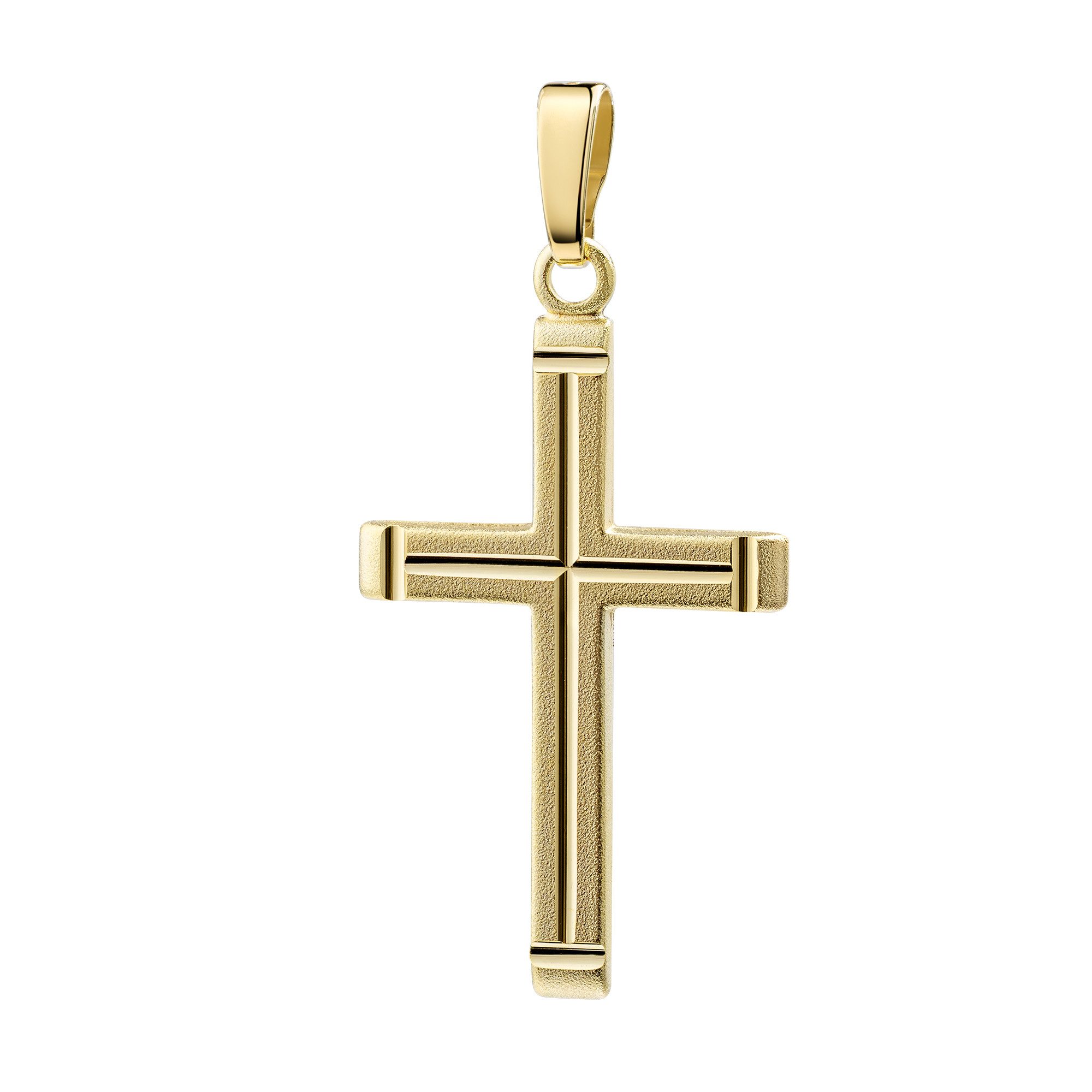 JEVELION Kreuzkette Kreuzanhänger 585 / 14K Gelbgold mit Diamantschliff - Made in Germany (Goldkreuz, für Damen und Mädchen), Mit Kette vergoldet- Länge wählbar 36 - 70 cm oder ohne Kette.