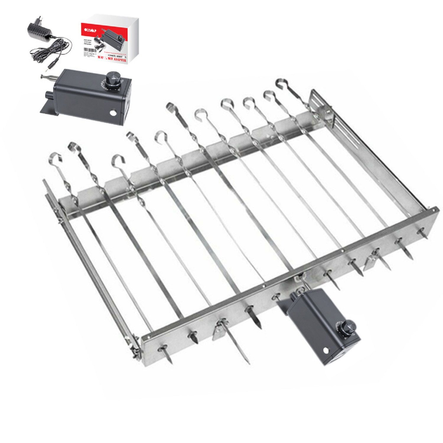 Olymp Handels GmbH Drehspieß Mangal Drehspießaufsatz für 11 Schaschlik Spieße Edelstahlmotor 240V