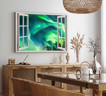 Sinus Art Leinwandbild Wandbild 120x80cm Fensterbild Polarlichter Astrofotografie Grün Nachth, (1 St)