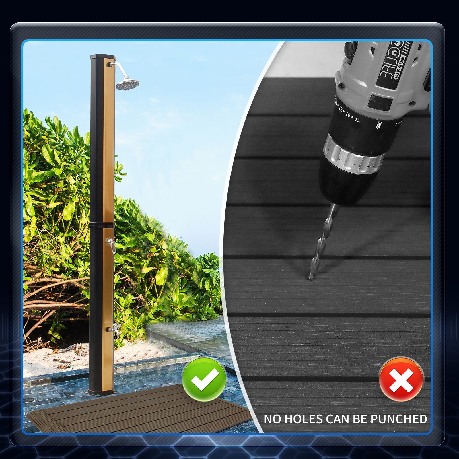 CCLIFE Gartendusche Solardusche mit Bodenplatte 35 40L Solar