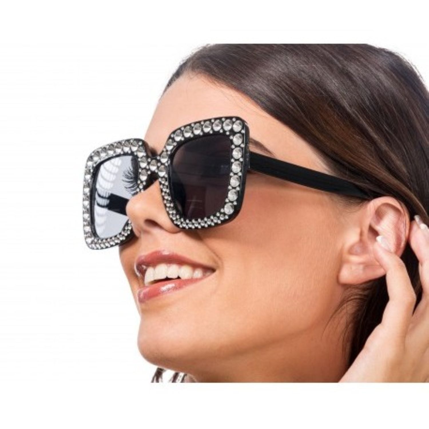 CHAKS Verkleidungsmaske Brille mit Strass, Schwarze Partybrille günstig online kaufen