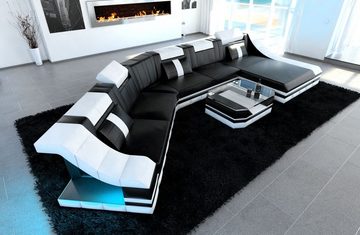 Sofa Dreams Wohnlandschaft Ledercouch Leder Sofa Turino C Form Ledersofa, Couch, mit LED, wahlweise mit Bettfunktion als Schlafsofa, Designersofa