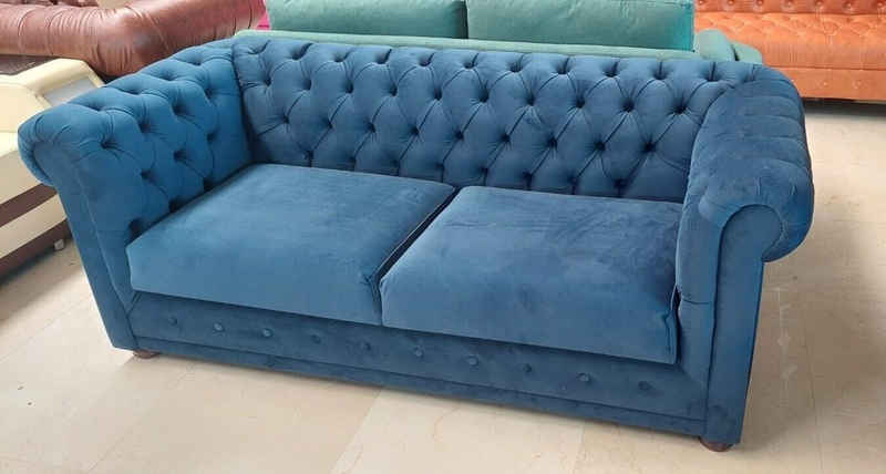 JVmoebel Chesterfield-Sofa Wohnzimmer Luxus Sofa 3 Sitzer Chesterfield Sofa Blau Textil Sofort, 1 Teile, Made in Europa