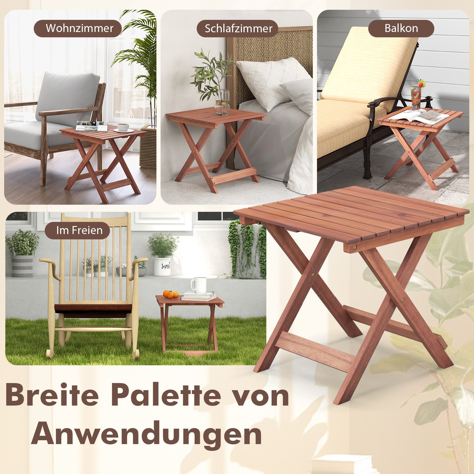 COSTWAY Gartentisch, wetterfest, Beistelltisch Akazienholz, Lamellen-Design günstig online kaufen