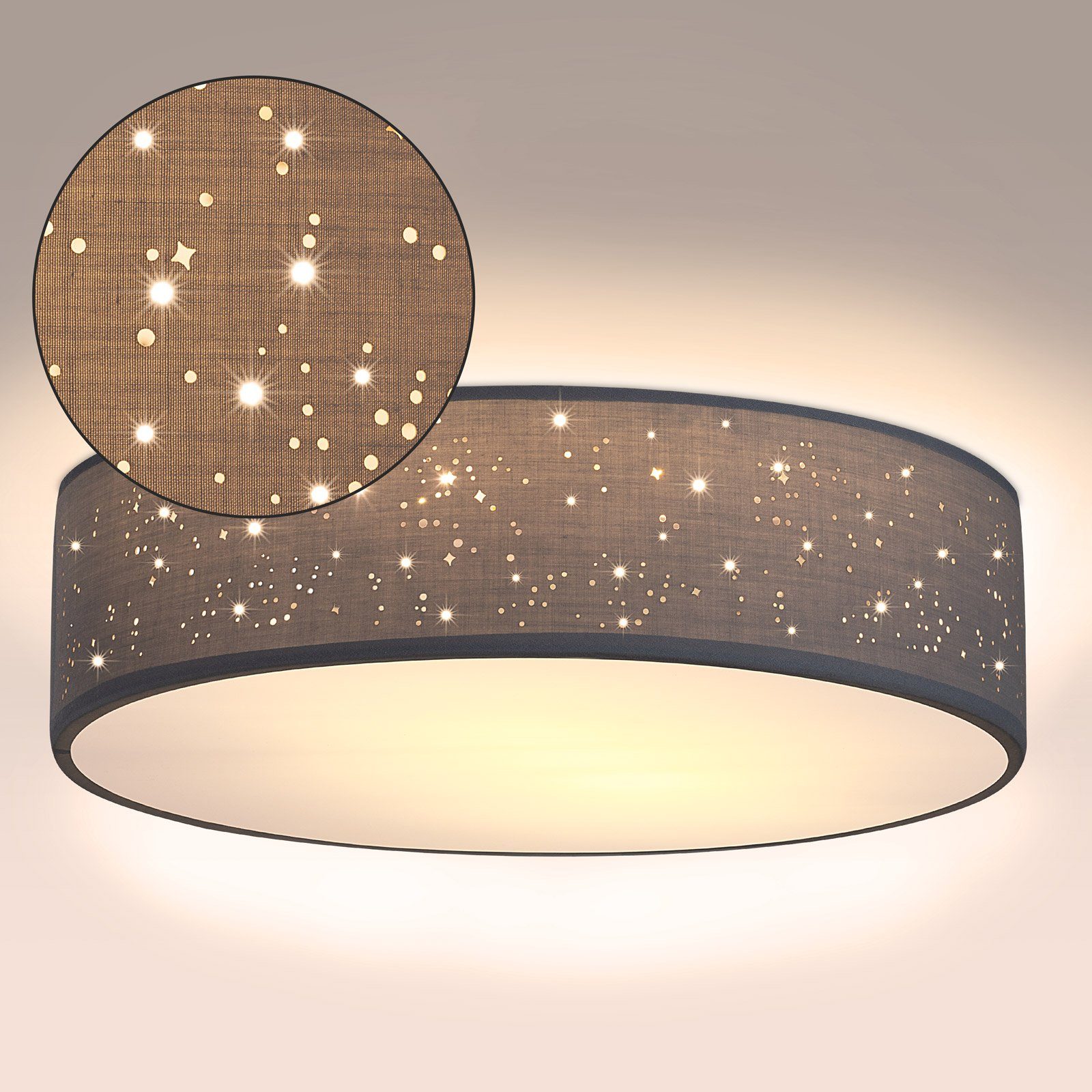 Grau nicht Sternenhimmel Stoffschirm cm Rund Deckenlampe, Leuchtmittel 30 Deckenleuchte, inklusive, monzana E27 Modern 1-Flammig