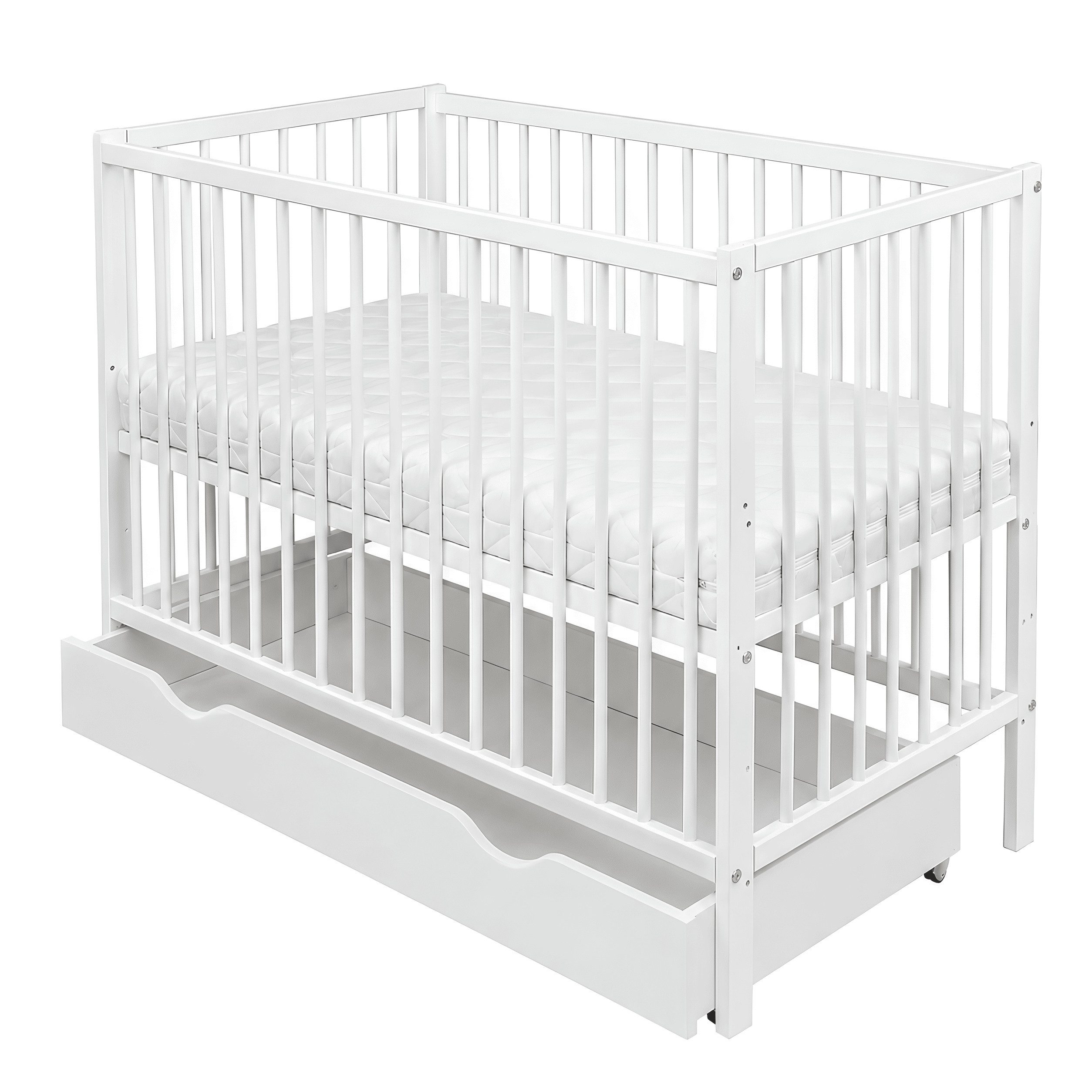 Baby-Delux Babybett Milo Bettkasten Schutzgitter, Kinderbett 60x120 cm weiß Schublade Barriere Kiefer Matratze – Bild 4 von 5