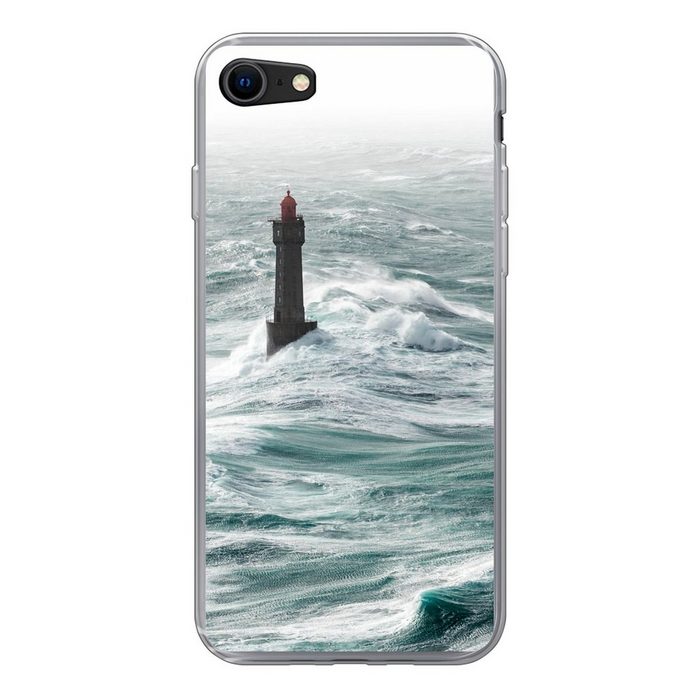 MuchoWow Handyhülle Der Leuchtturm von La Jument im Meer vor der französischen Küste Handyhülle Apple iPhone 8 Smartphone-Bumper Print Handy Schutzhülle