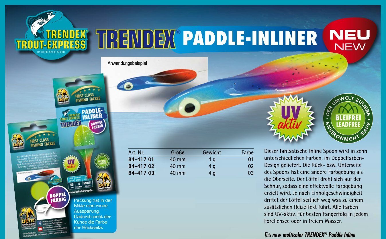 TRENDEX Paddle Kunstköder NEU Forellenköder Spoon Behr in Varianten 03 TOP Inliner 3