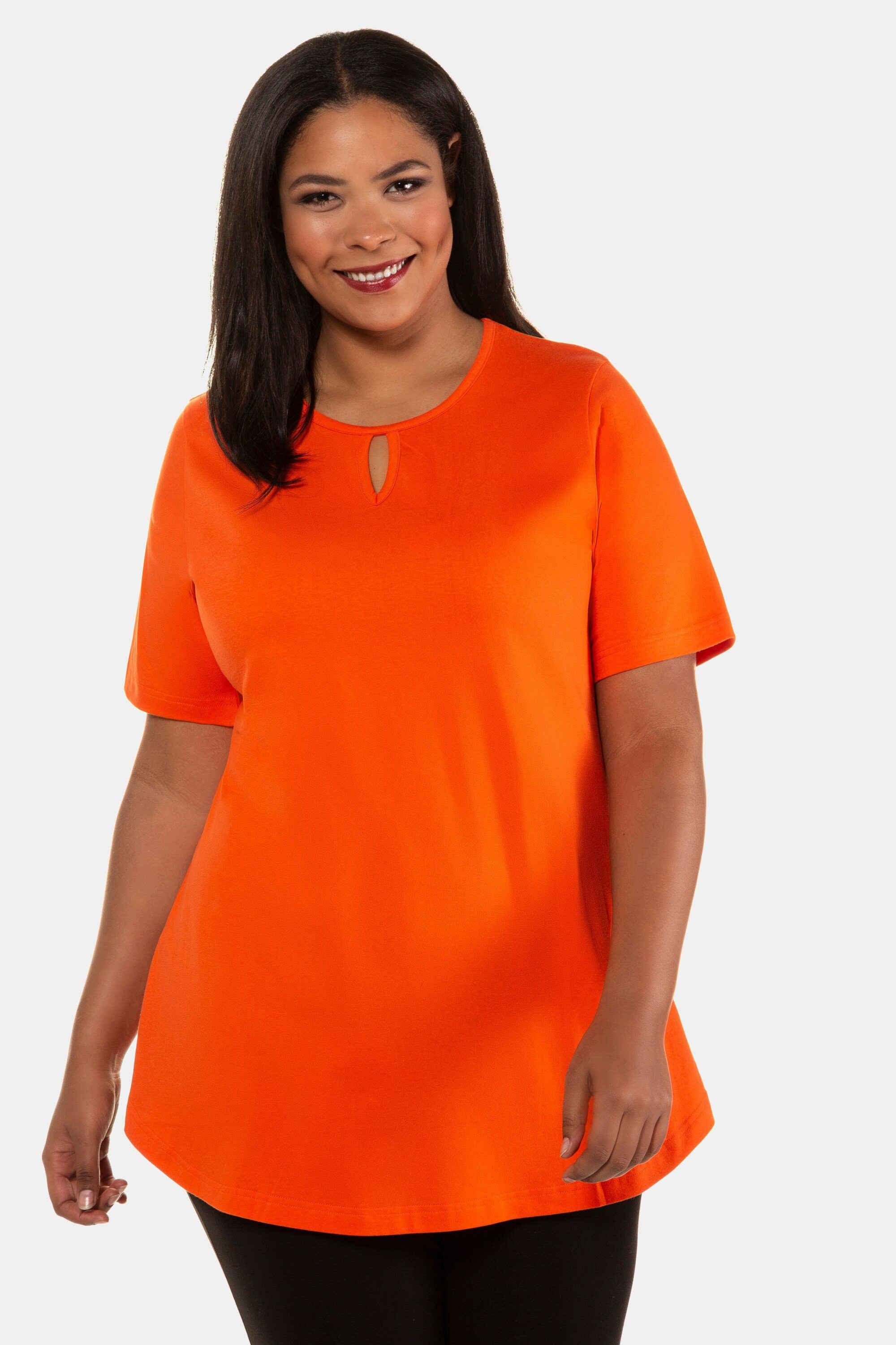 Ulla Popken Longshirt Longshirt verzierter Ausschnitt Halbarm