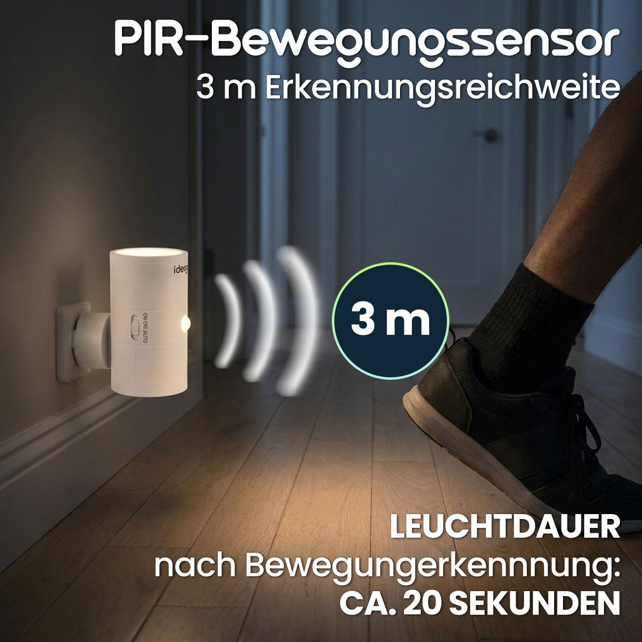 shop'n smile ideoon LED Steckdosenleuchte Steckdosen-Nachtlicht dimmbar mit PIR- & Dämmerungssensor, LED, mit Bewegungsmelder, 10 LEDs