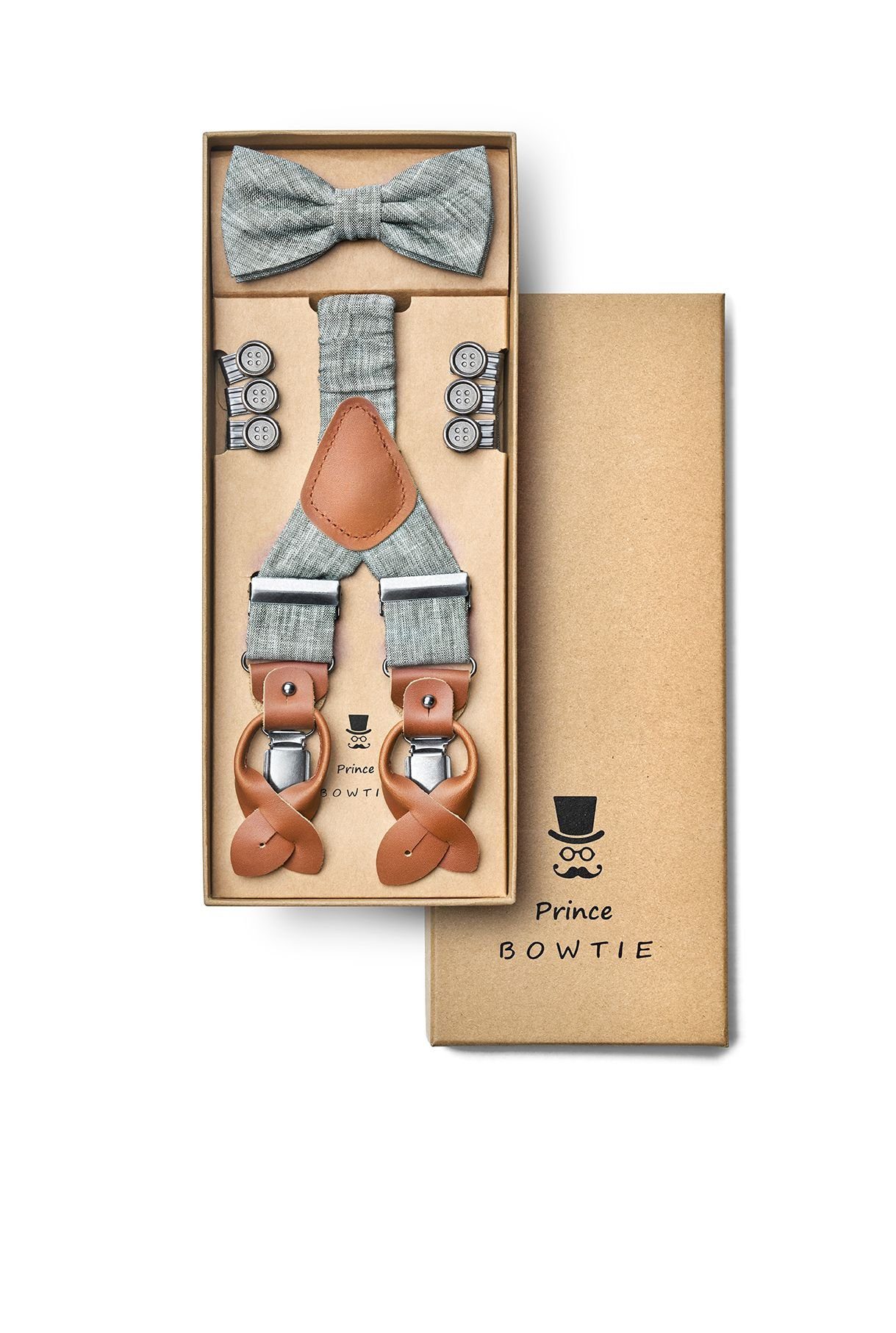 Prince Bowtie Hosenträger Hosenträger und Fliege in Geschenkbox Boho Vintage Trend kariert