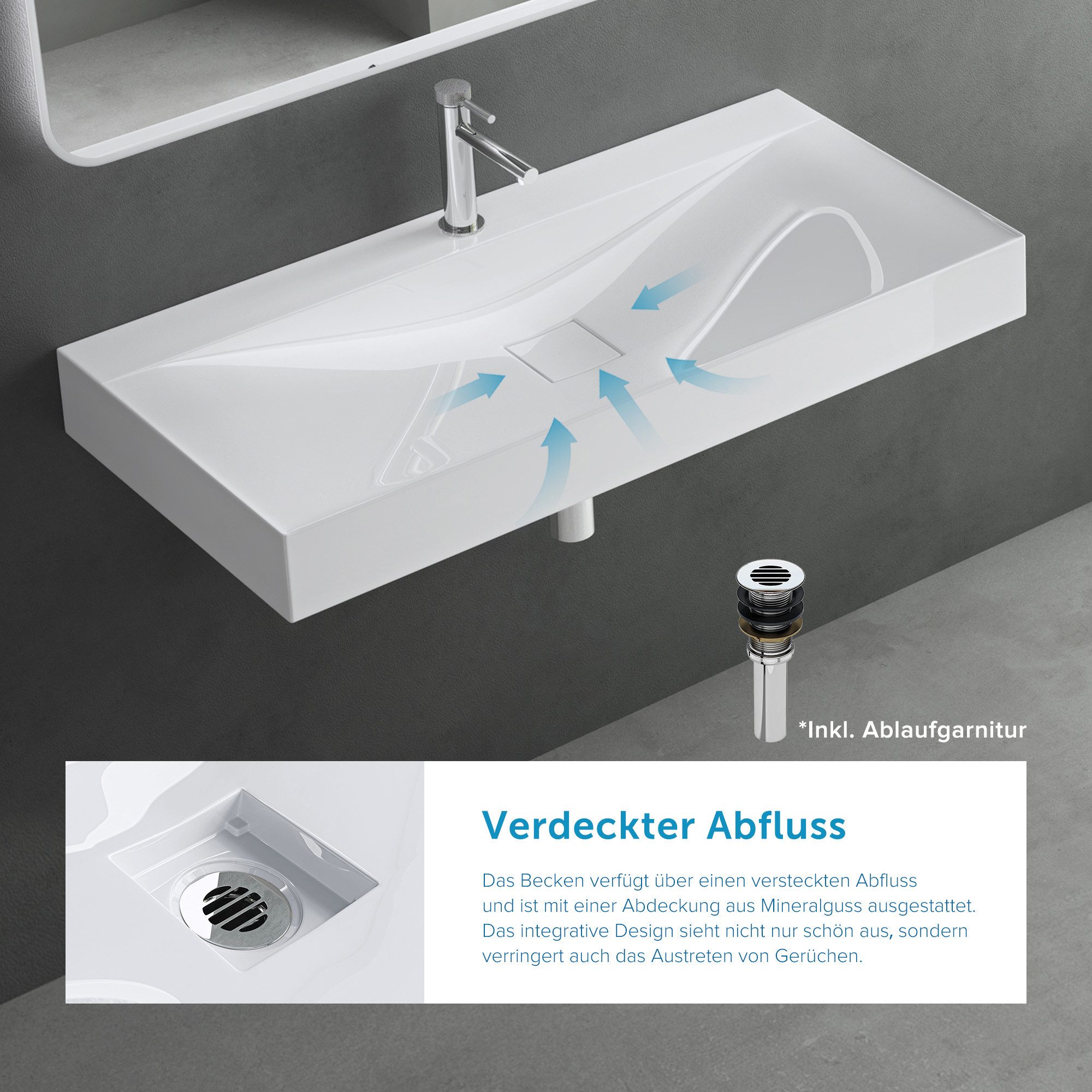 doporro Aufsatzwaschbecken Waschbecken Waschtisch aus Mineralguss BTH: 60/80/100/120x48x12 Col810 – Bild 4 von 5