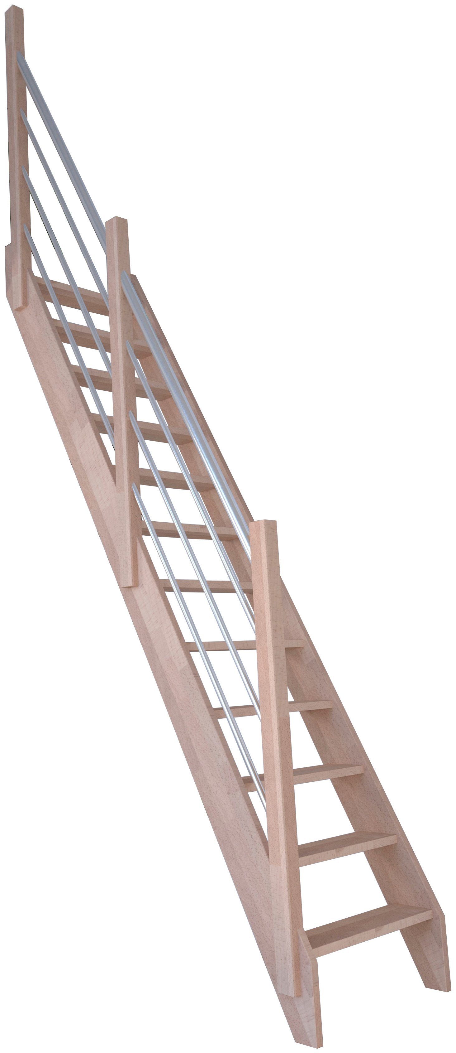 Raumspartreppe Holz-Edelstahl Stufen Starwood 3000, Links, offen, Wangenteile Durchgehende Buche