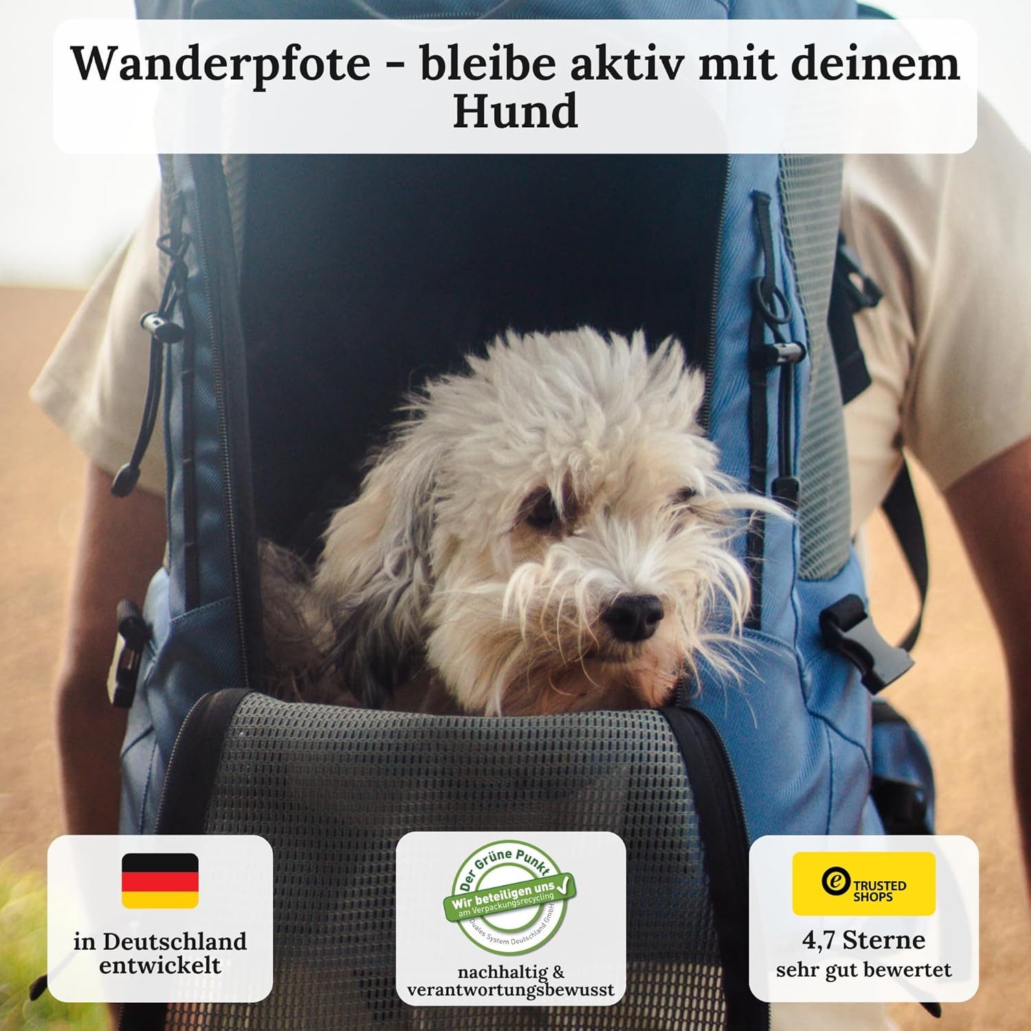 Wanderpfote Tiertransporttasche Rucksack bis 8kg - Modell Trekking Light,- für kleine Hunde & Katzen
