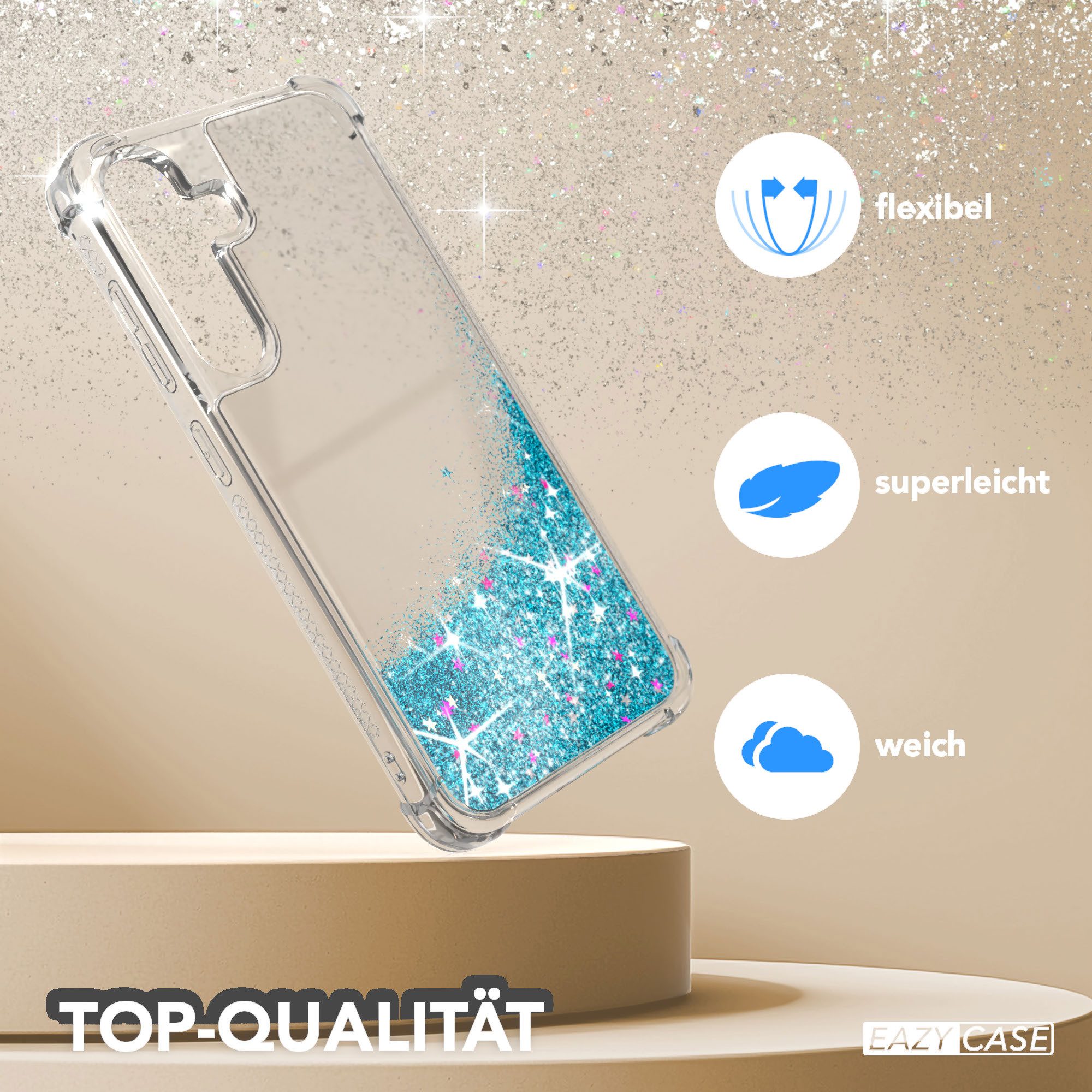 EAZY CASE Handyhülle Liquid Glittery Case für Samsung Galaxy S25 FE 6,7 Zoll, Gloss Slimcover Girly Backcover Bling Phone Case kratzfeste Cover Blau – Bild 3 von 5