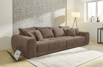 luma-home Big-Sofa 15174, XXL-Couch 306x134 cm mit Federkernpolsterung, viele Kissen, markante Steppungen, Cordstoff Braun Taupe