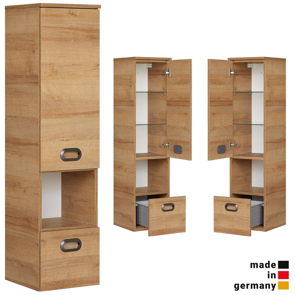 Lomadox Hochschrank TAUPO-66 Midischrank Badezimmer in Riviera Eiche Nb., B/H/T: ca. 30/122,5/33 cm