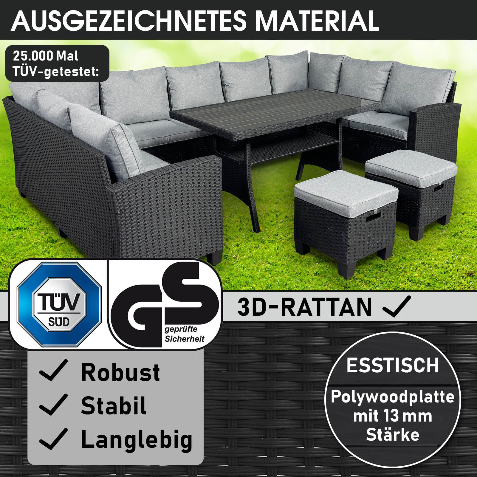 BRAST Gartenlounge-Set Family, bis zu 11 Personen viele Farben, inkl. extra Dicke Kissen, TÜV geprüft Outdoor Loungemöbel