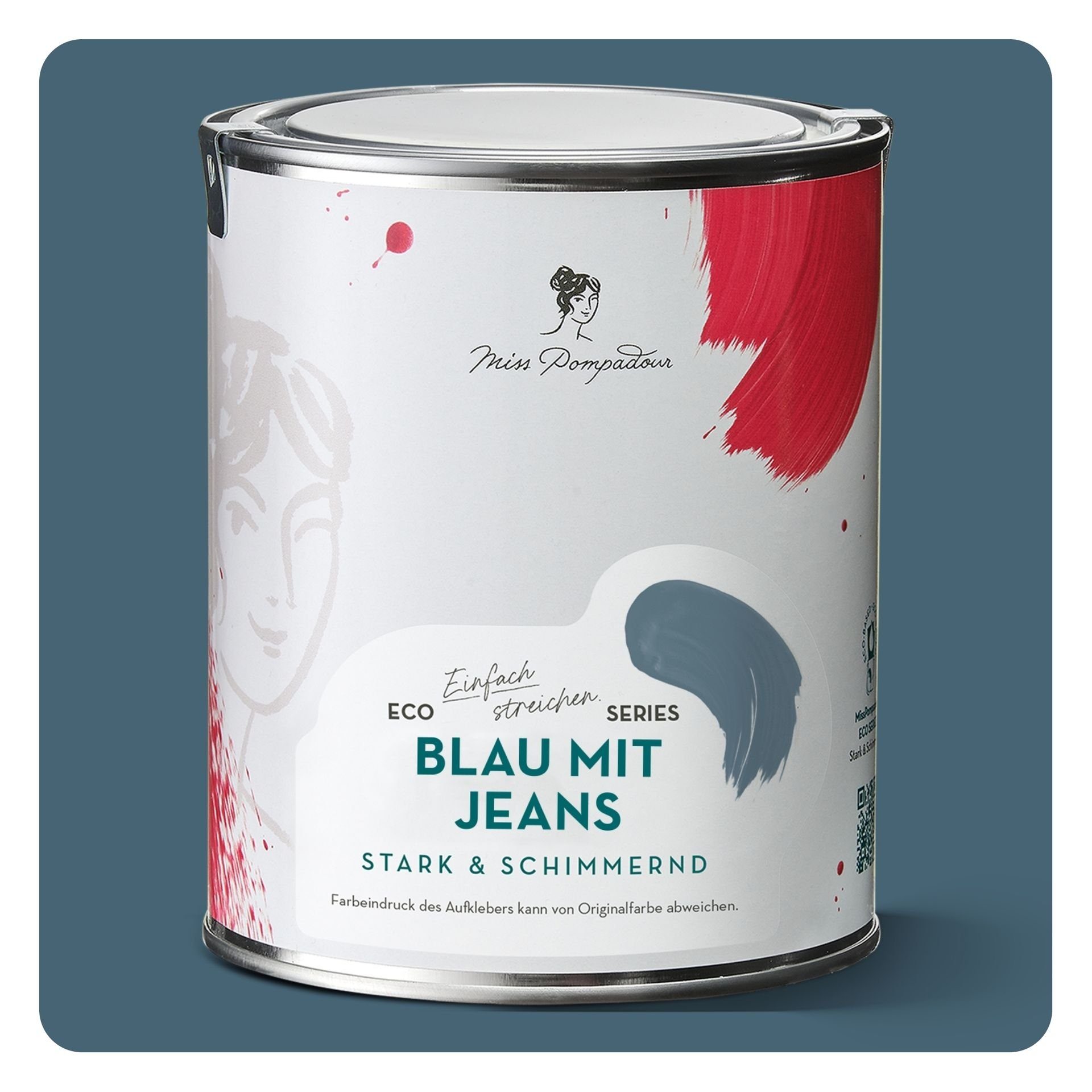 MissPompadour Holzlack Blau mit Jeans - seidenmatte Holzfarbe Innen & Außen 1L, hochdeckender Lack ohne Schleifen - für Holz, Metall, Kunststoff