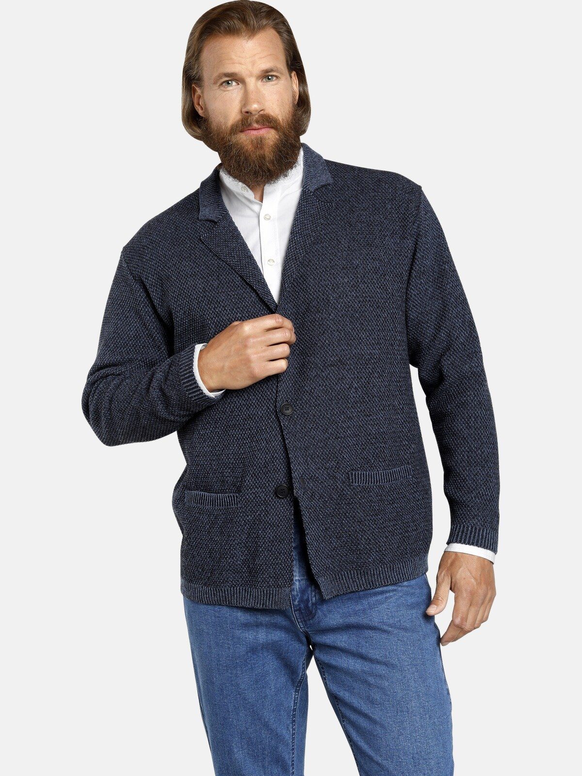 Jan Vanderstorm Cardigan ASGER in leichtem Baumwoll-Mix blau